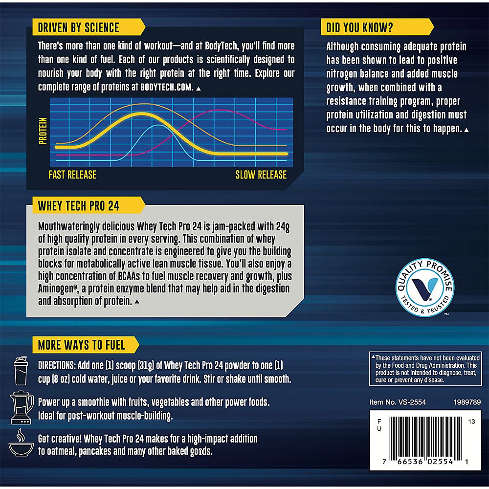 BODYTECH Whey Tech Pro 24 Protein Powder - Protein Enzyme Blend with BCAA's to Fuel - AB Mystery