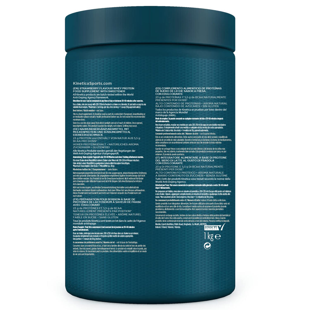 Kinetica Premium Whey Protein Powder | Grass Fed | Strawberry | 1kg | 33 Servings Kinetica