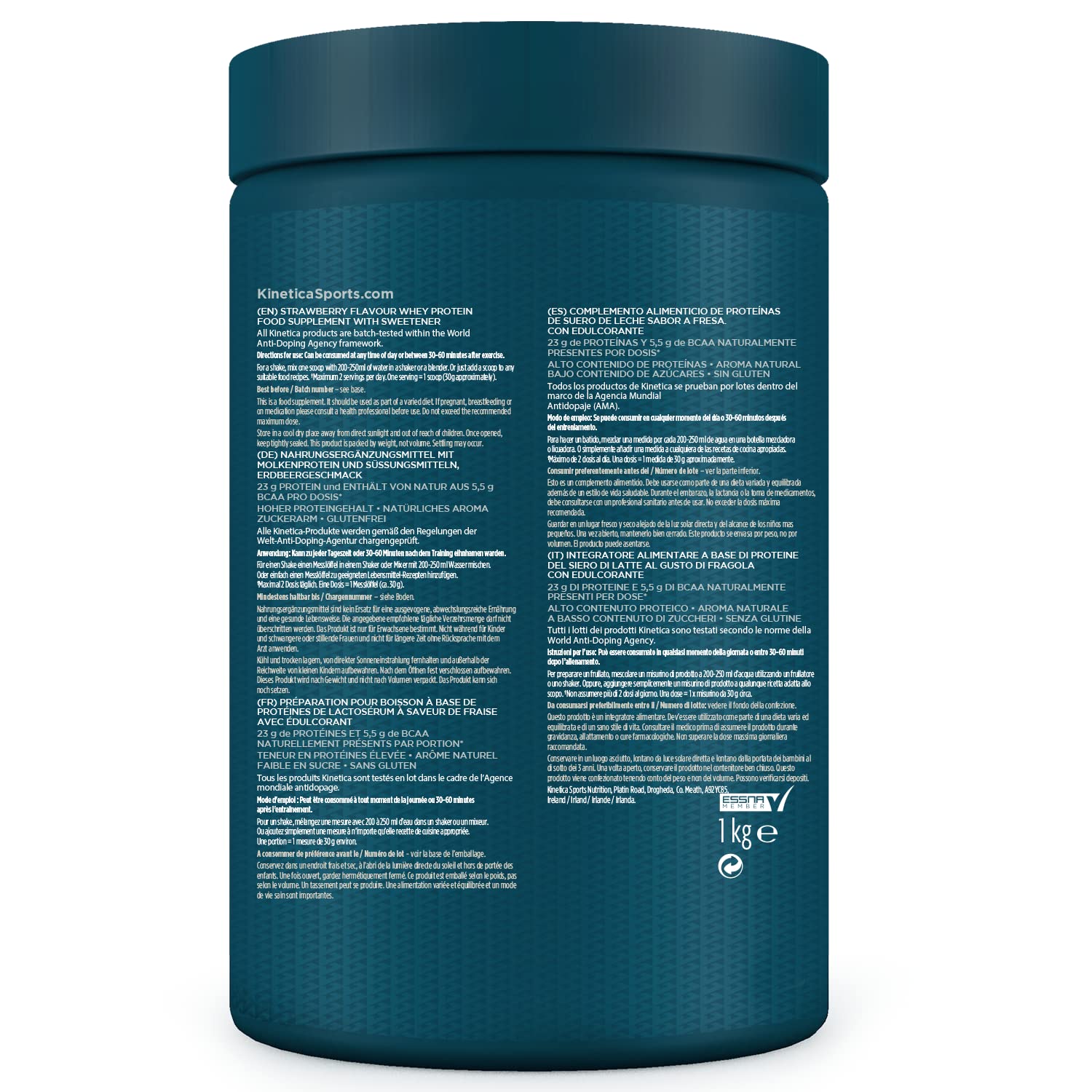 Kinetica Premium Whey Protein Powder | Grass Fed | Strawberry | 1kg | 33 Servings Kinetica