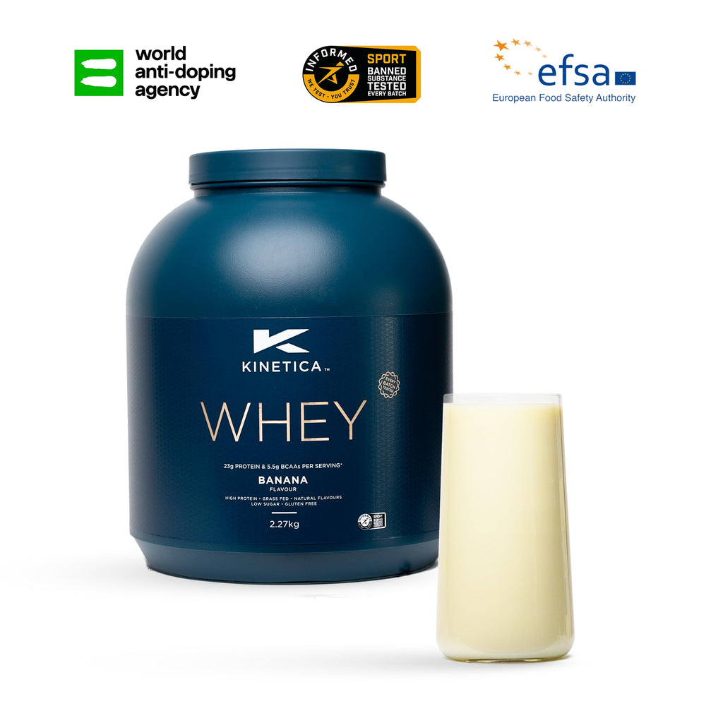 Kinetica Banana Whey Protein Powder | 2.27kg | 23g Protein per Serving | 76 Servings Kinetica