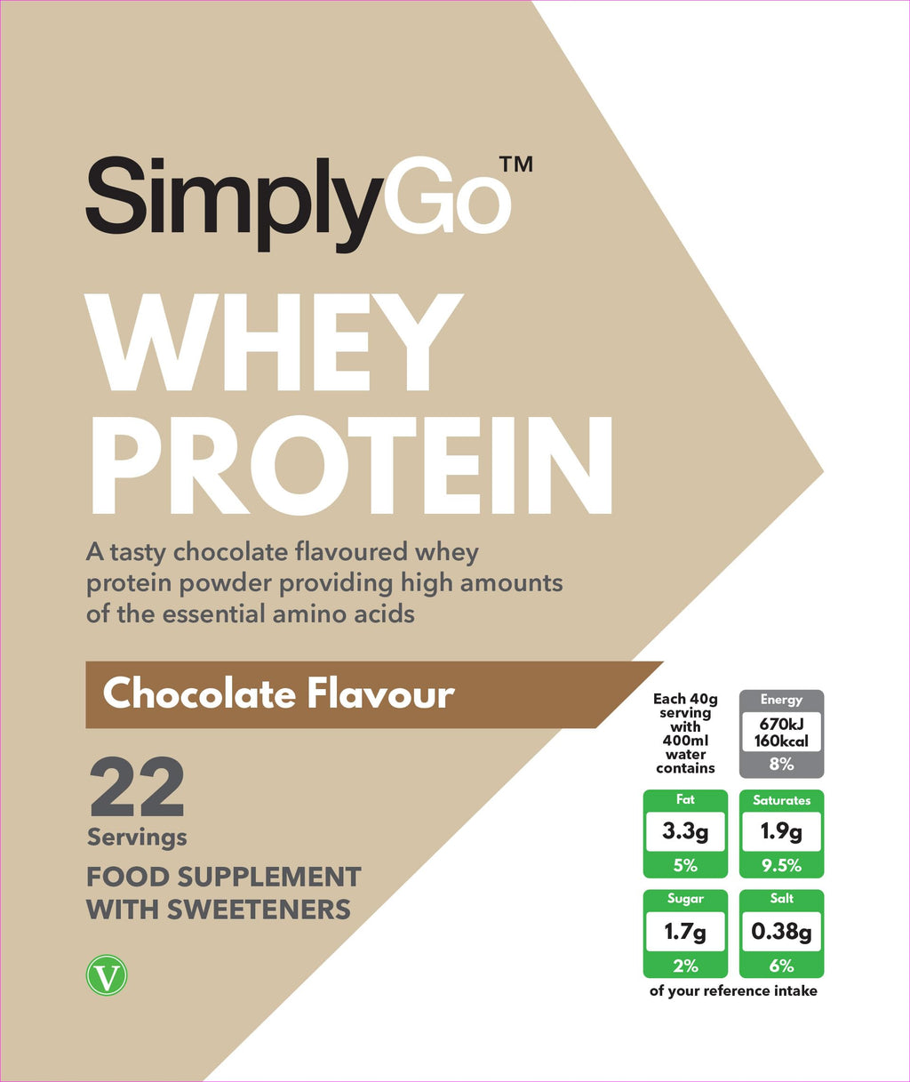SimplyGo Whey Protein 900g Chocolate Flavour Simply Supplements