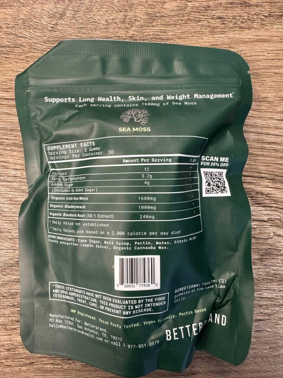 Betterbrand BetterLungs Pear Flavored Sea Moss Gummies - 1600mg Bladderwrack - AB Mystery