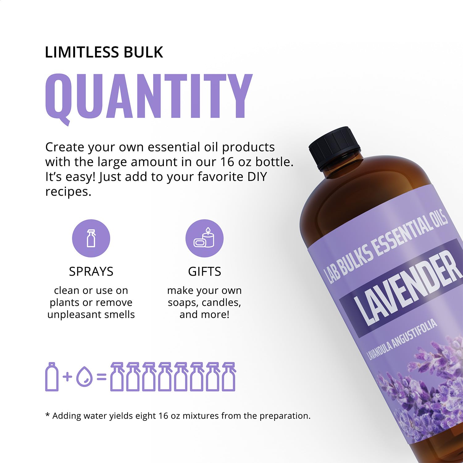 LAB BULKS ESSENTIAL OIL - Lavender Oil 16 Ounce Bottle for Diffusers, Home Care, Candles, Aromatherapy - AB Mystery