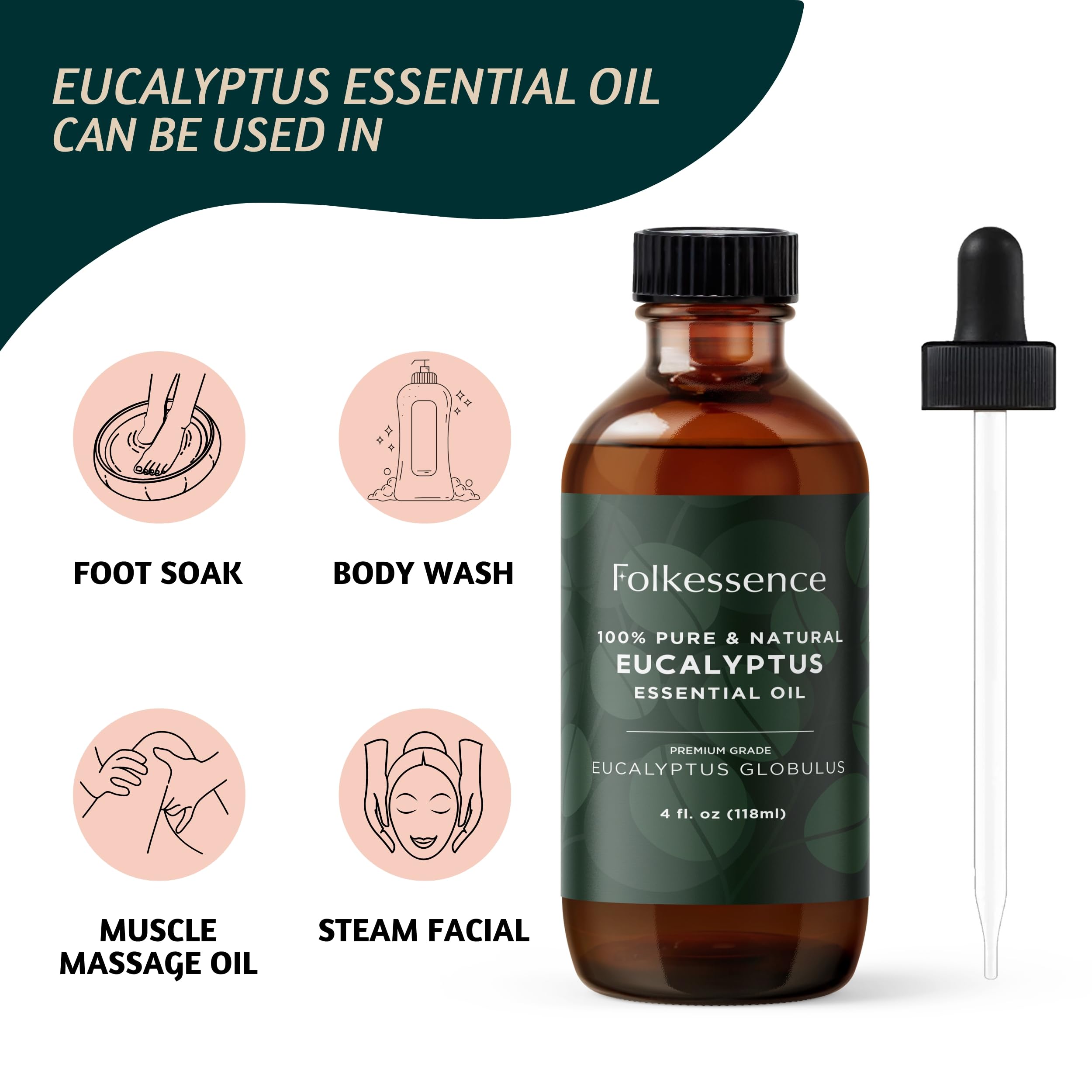 Folkulture Eucalyptus Essential Oil for Diffuser - 4 Fl Oz - 100% Pure, Natural and Undilluted Essential Oil - AB Mystery