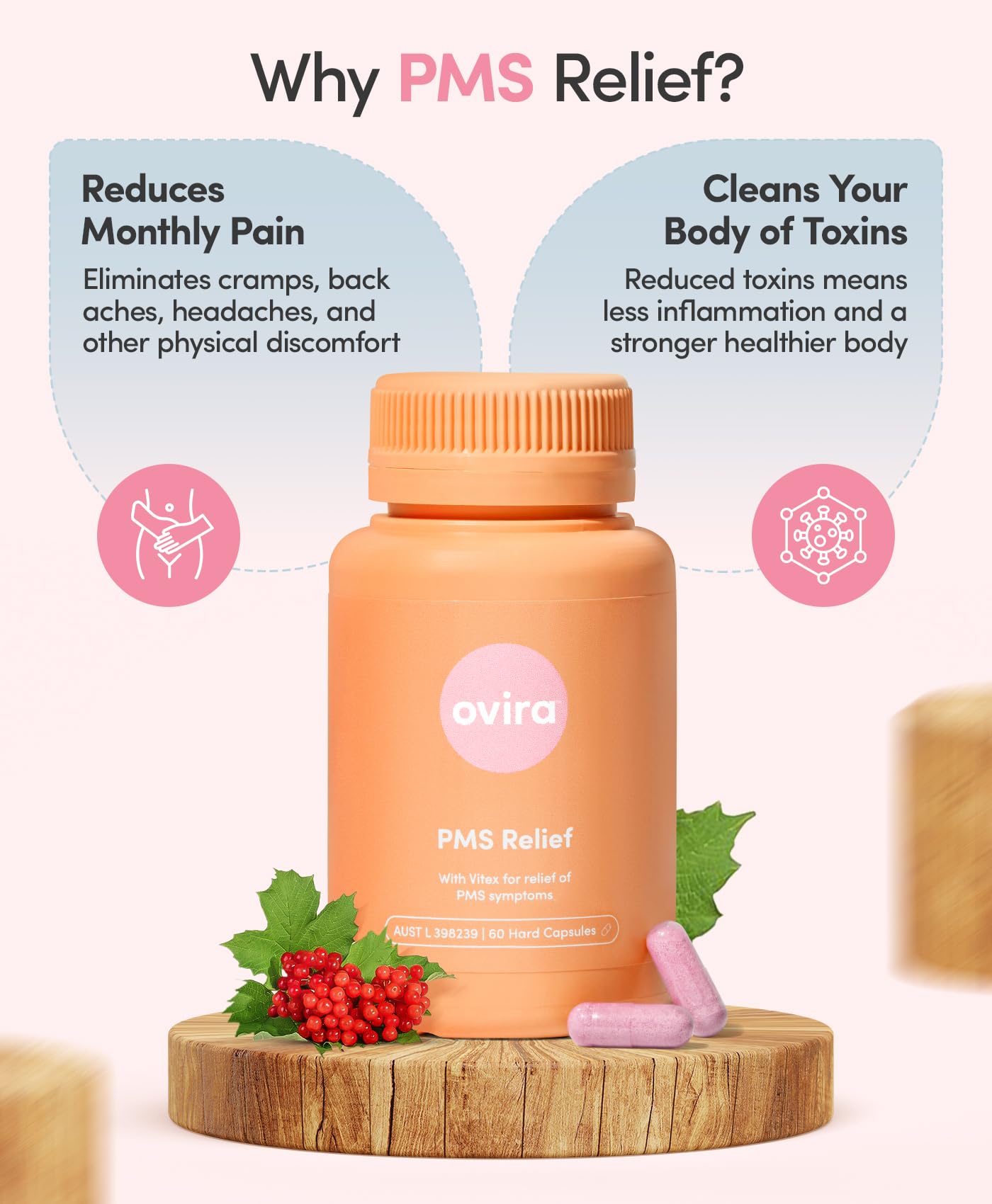 Ovira PMS Supplement for Women | Vitex Berry Extract for Period Cramps, Mood Support and Breast Tenderness - AB Mystery