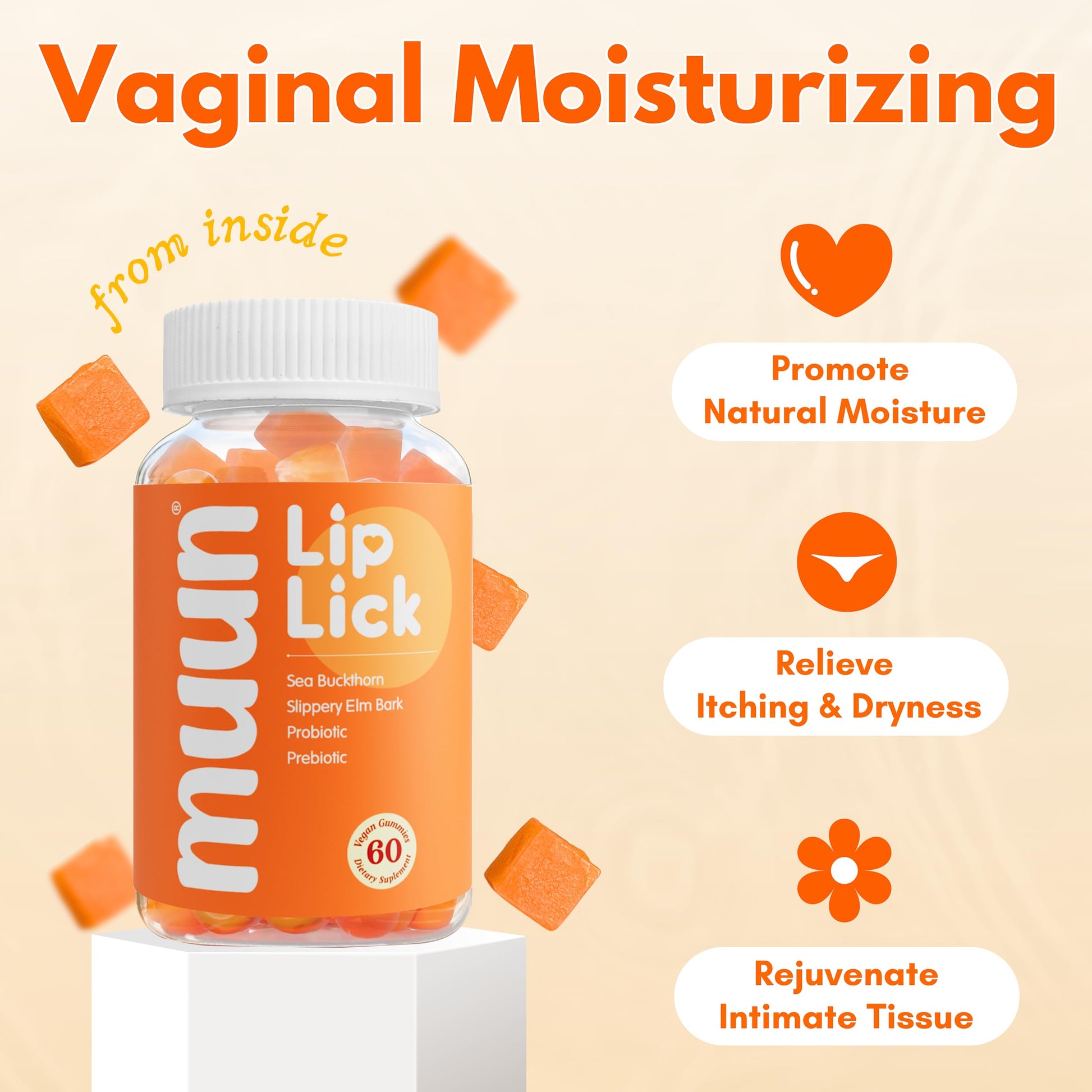 Muun Vaginal Dryness Gummy for Perimenopause Menopause with Slippery Elm Bark, Omega - AB Mystery