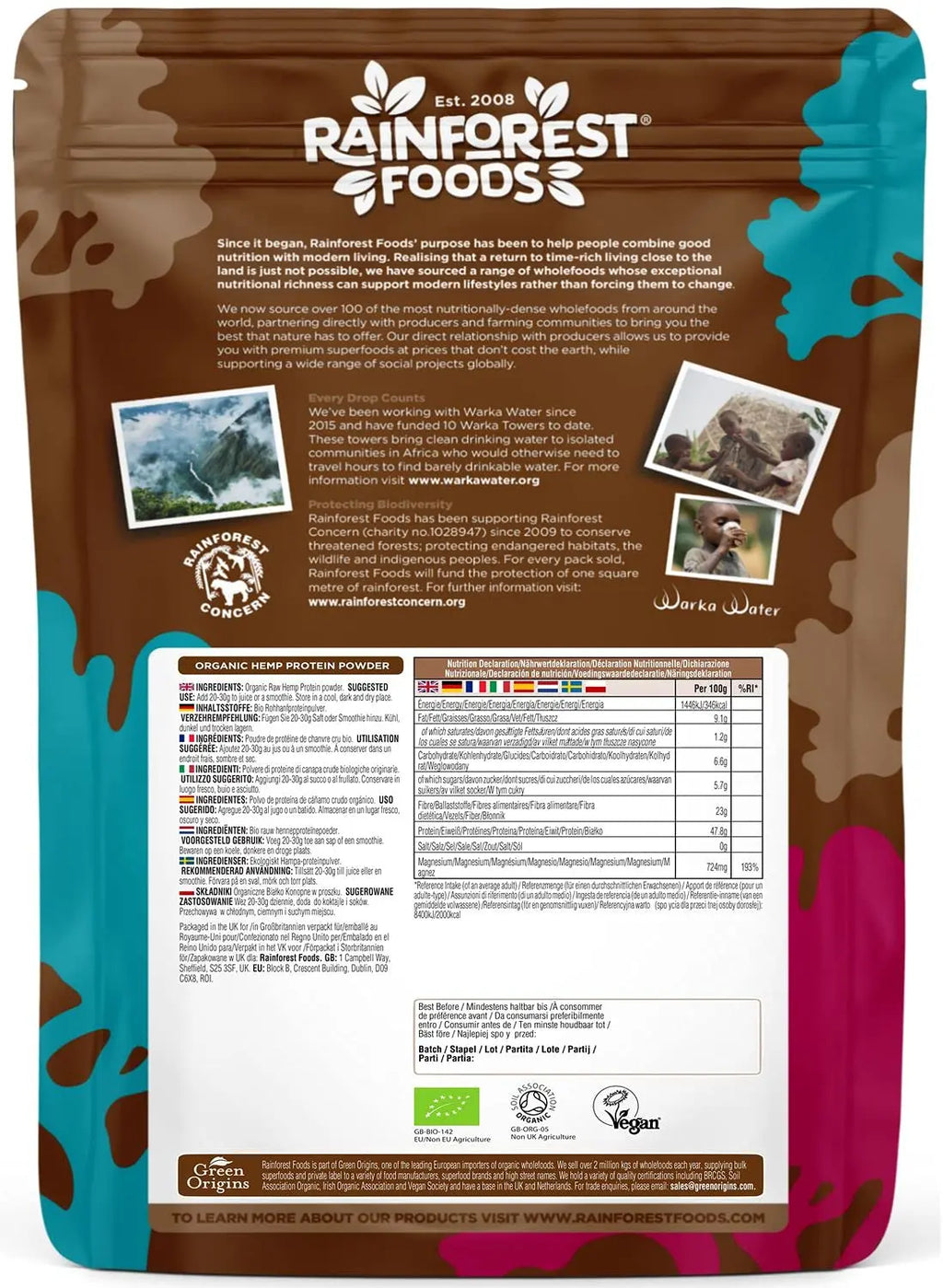 Rainforest Foods Organic Raw Hemp Protein Powder 900g Rainforest Foods