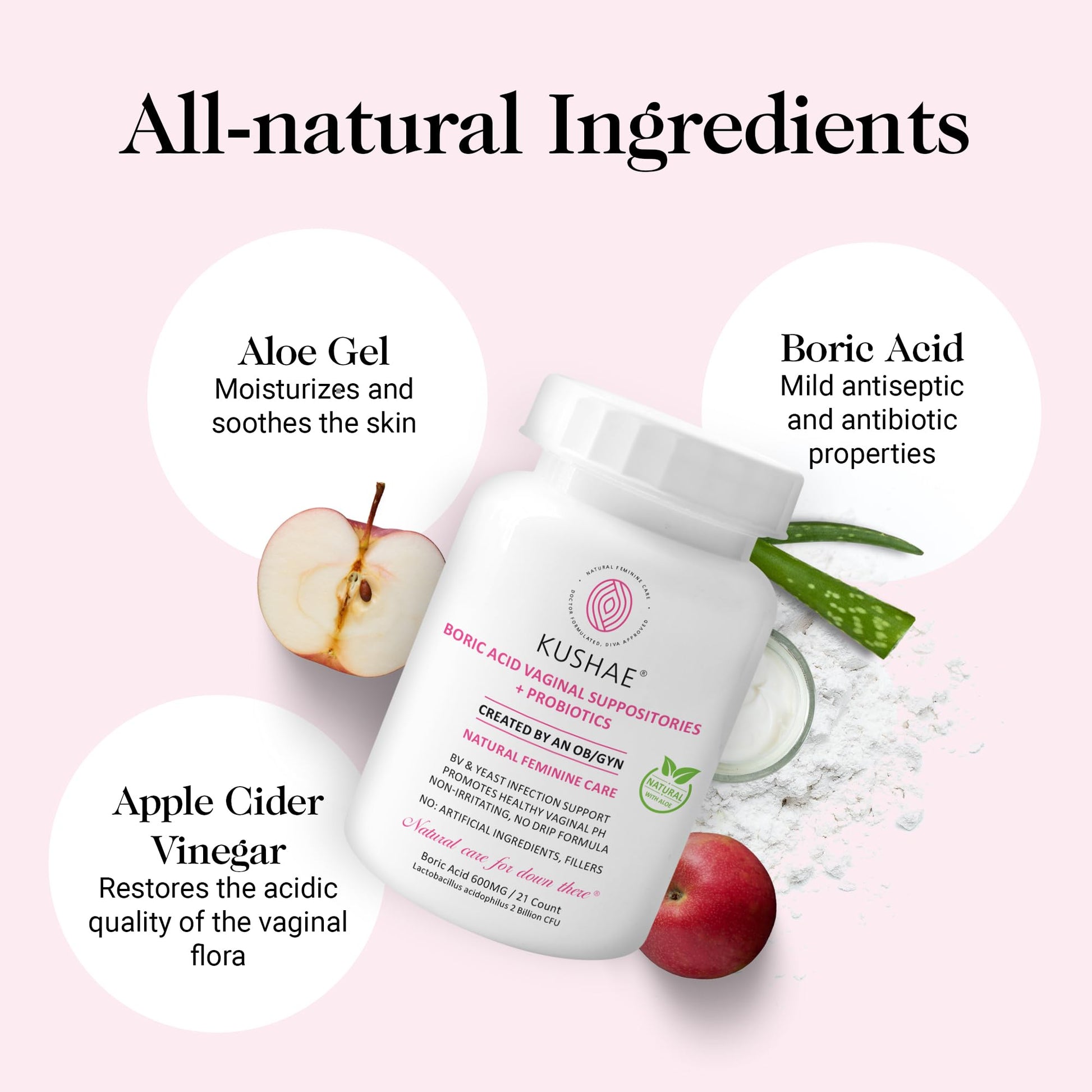 Kushae Boric Acid Suppositories with Applicator, All-Natural Boric Acid Suppositories for Women - AB Mystery