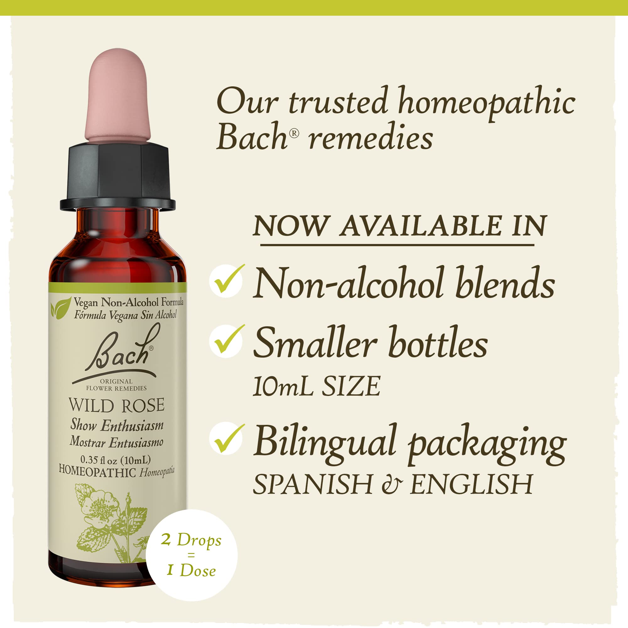 Bach Original Flower Remedies, Wild Rose for Enthusiasm (Non-Alcohol Formula), Natural Homeopathic - AB Mystery