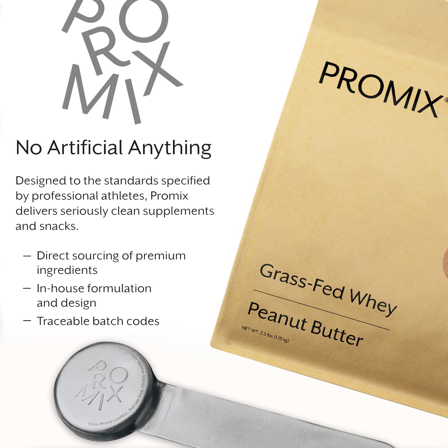 Promix Whey Protein Powder, Peanut Butter - 2.5lb Bulk - Grass-Fed & 100% All Natural - AB Mystery