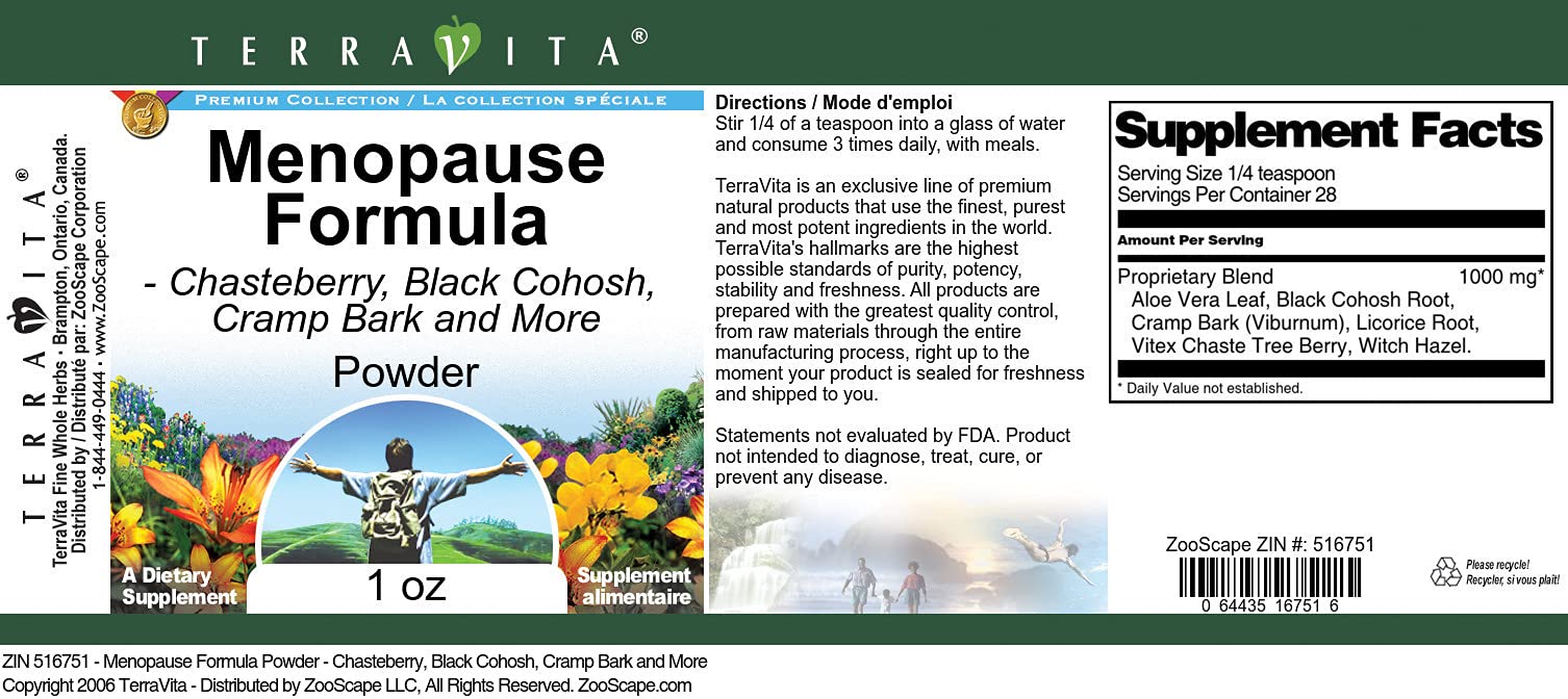 Menopause Formula Powder - Chasteberry, Black Cohosh, Cramp Bark and More - AB Mystery