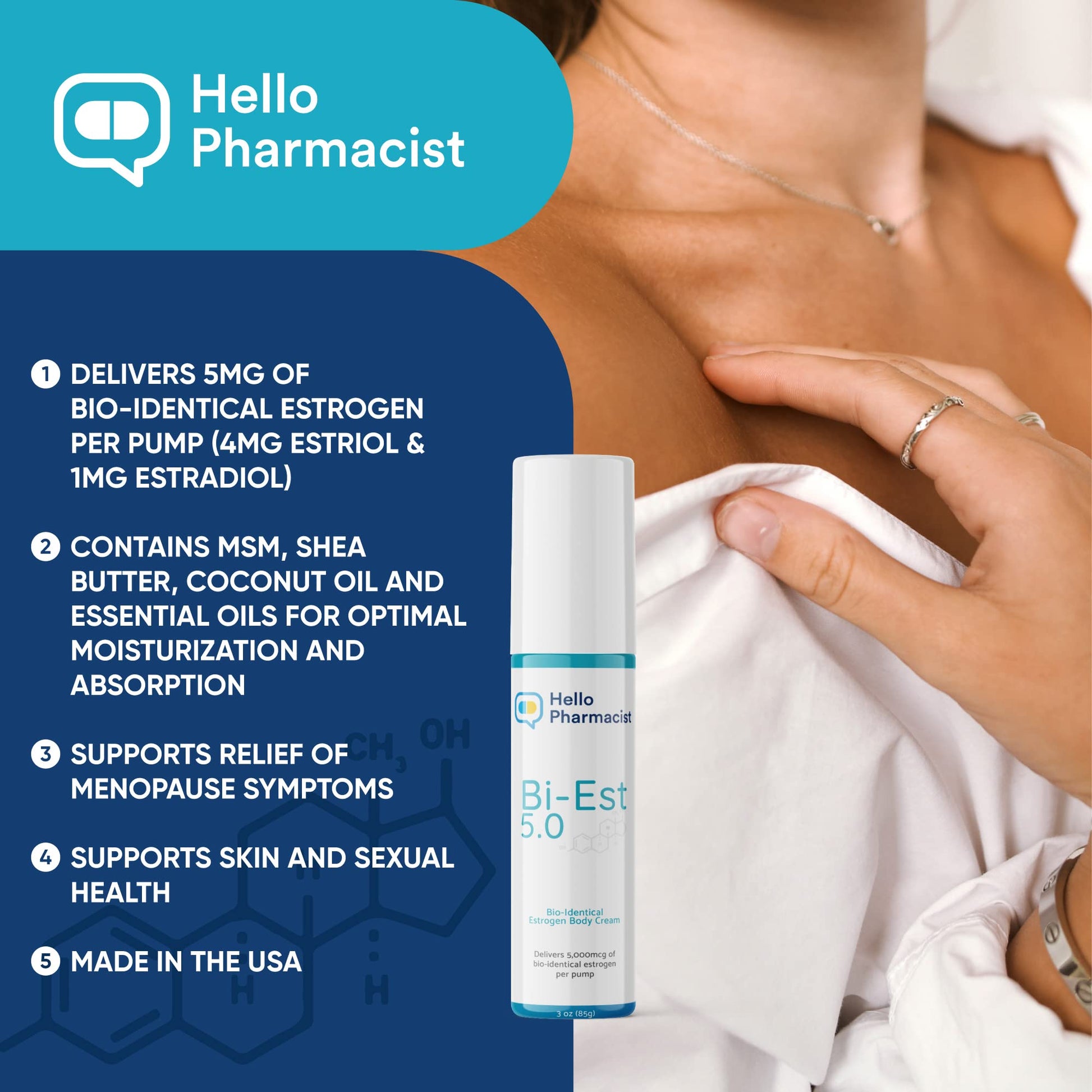 HelloPharmacist Natural Bioidentical Bi-EST 5.0 Estrogen Menopause Relief Cream for Women - AB Mystery