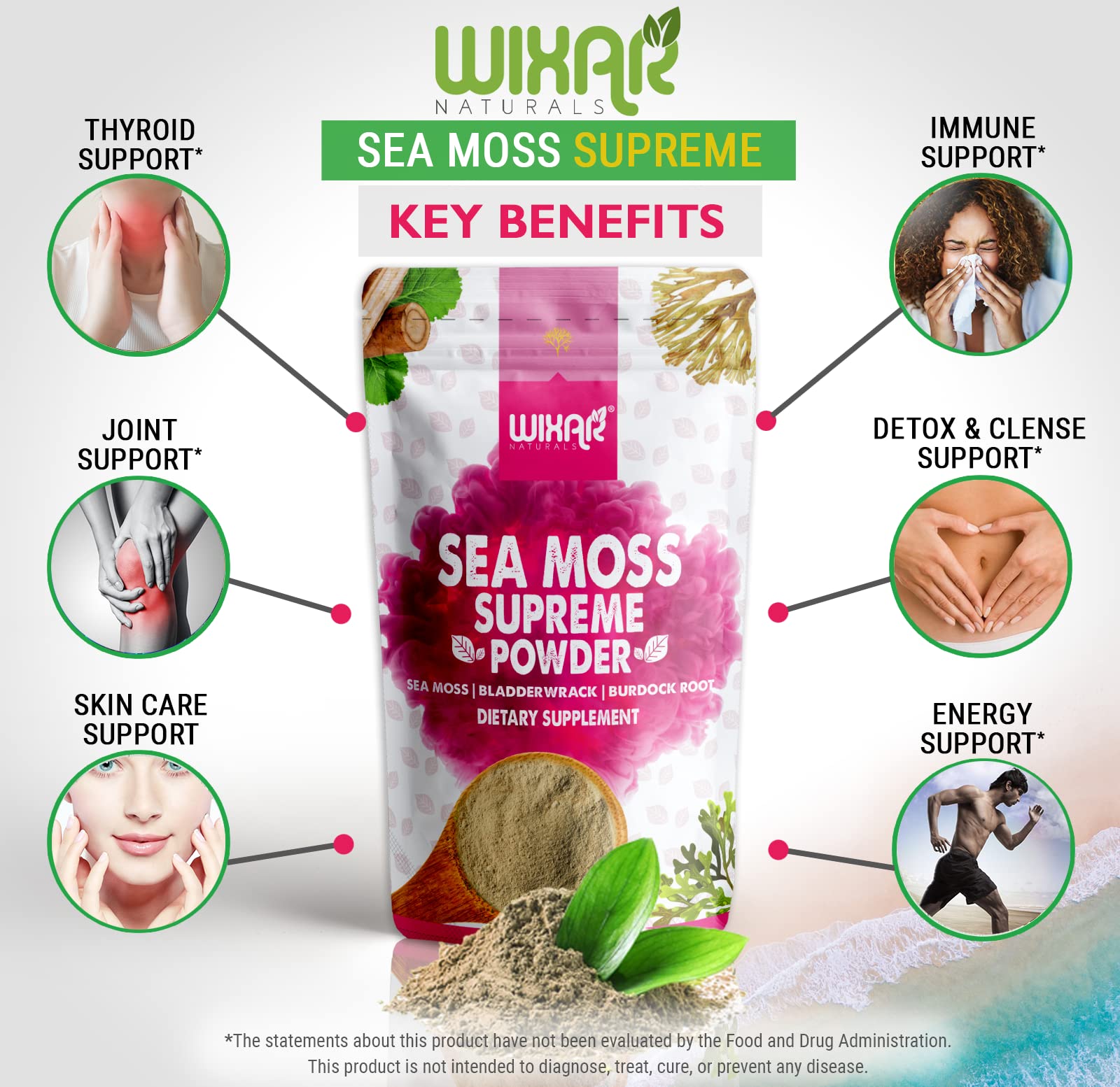 Wixar Wildcrafted Sea Moss Powder – (8 Ounces) – Natural Irish Sea Moss and Bladderwra - AB Mystery