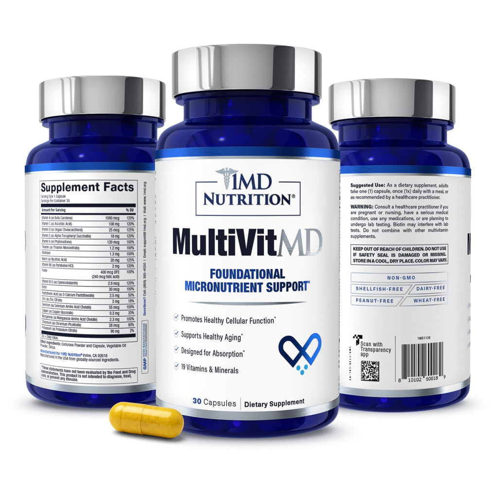 1MD Nutrition MultiVitMD Daily Multivitamin – 19 Essential Vitamins & Minerals for Adults Over 55 | Supports Healthy Aging, Heart, Brain, Bone, & Immune Health | - AB Mystery