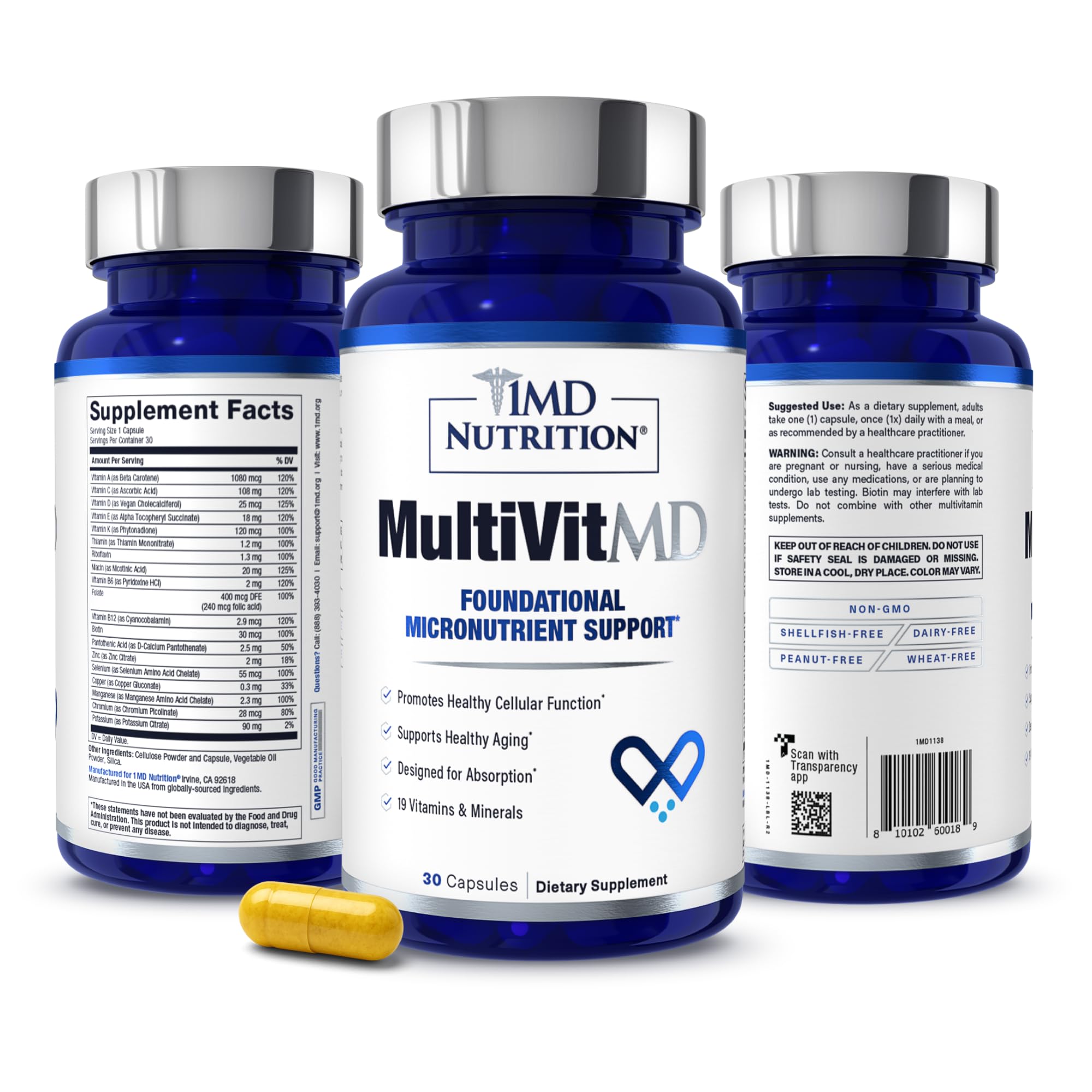 1MD Nutrition MultiVitMD Daily Multivitamin – 19 Essential Vitamins & Minerals for Adults Over 55 | Supports Healthy Aging, Heart, Brain, Bone, & Immune Health | - AB Mystery