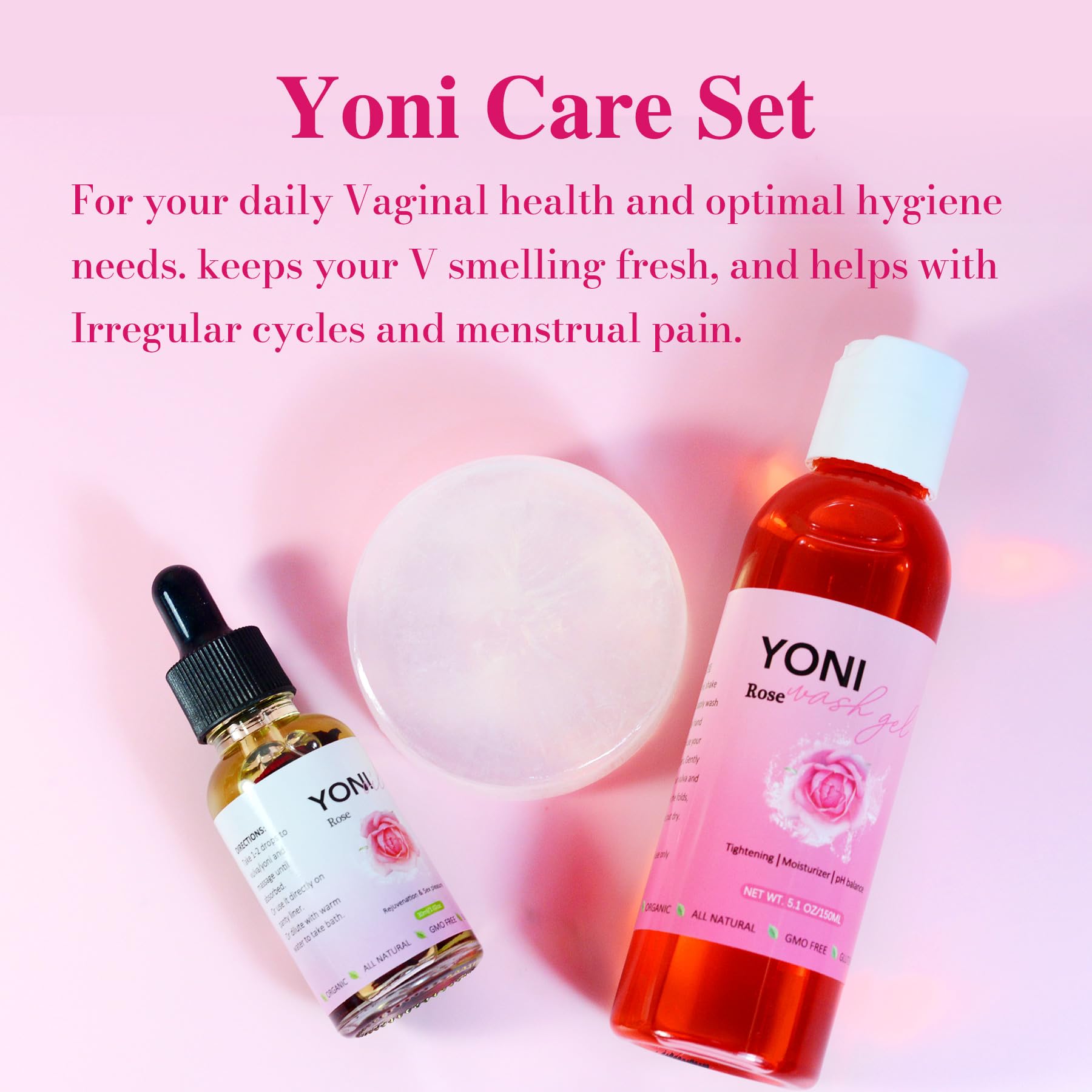Aromlife Rose Yoni daily Wash Set - Yoni Oil & Yoni Bar & Yoni Feminine Wash, Ph Balance for Women - AB Mystery
