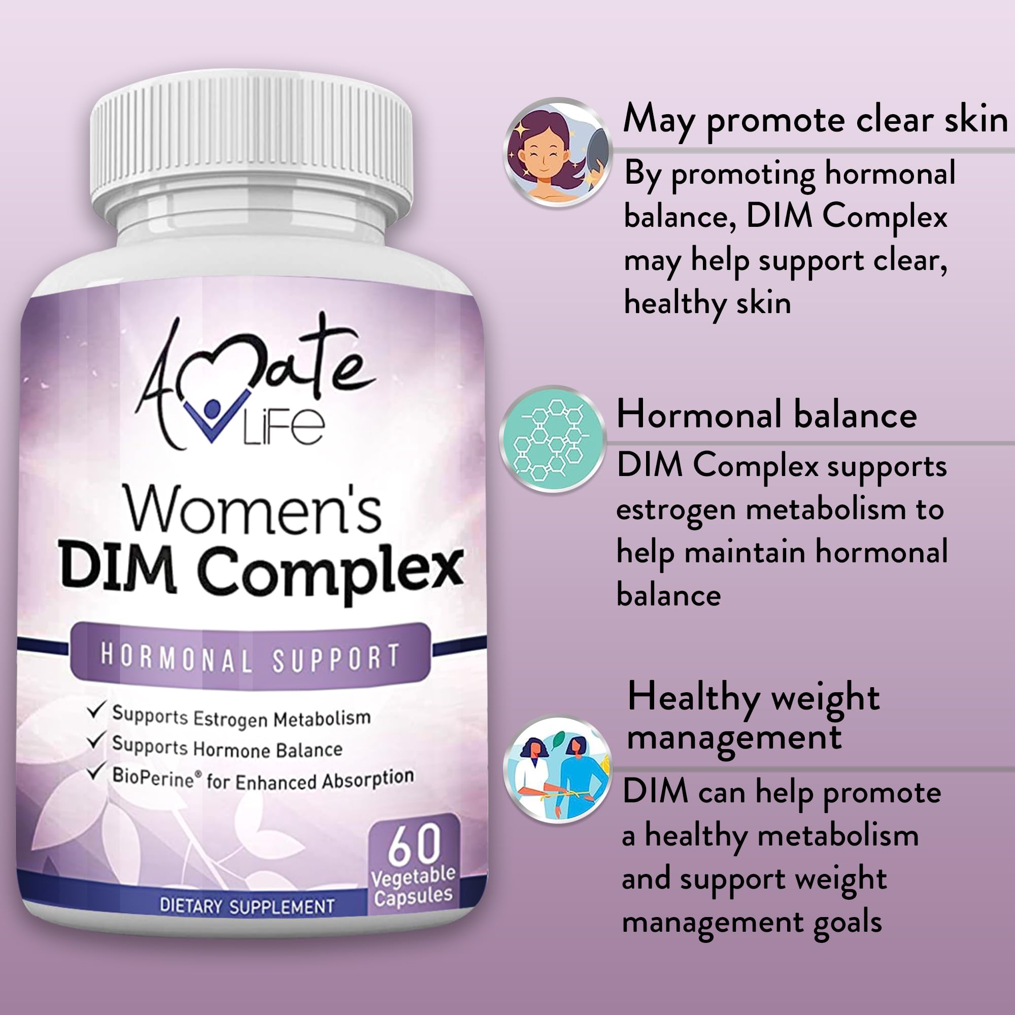 Women’s DIM Complex 150mg - Bioperine Estrogen Balancing Pills for Menopause & Hot Flashes Relief - AB Mystery