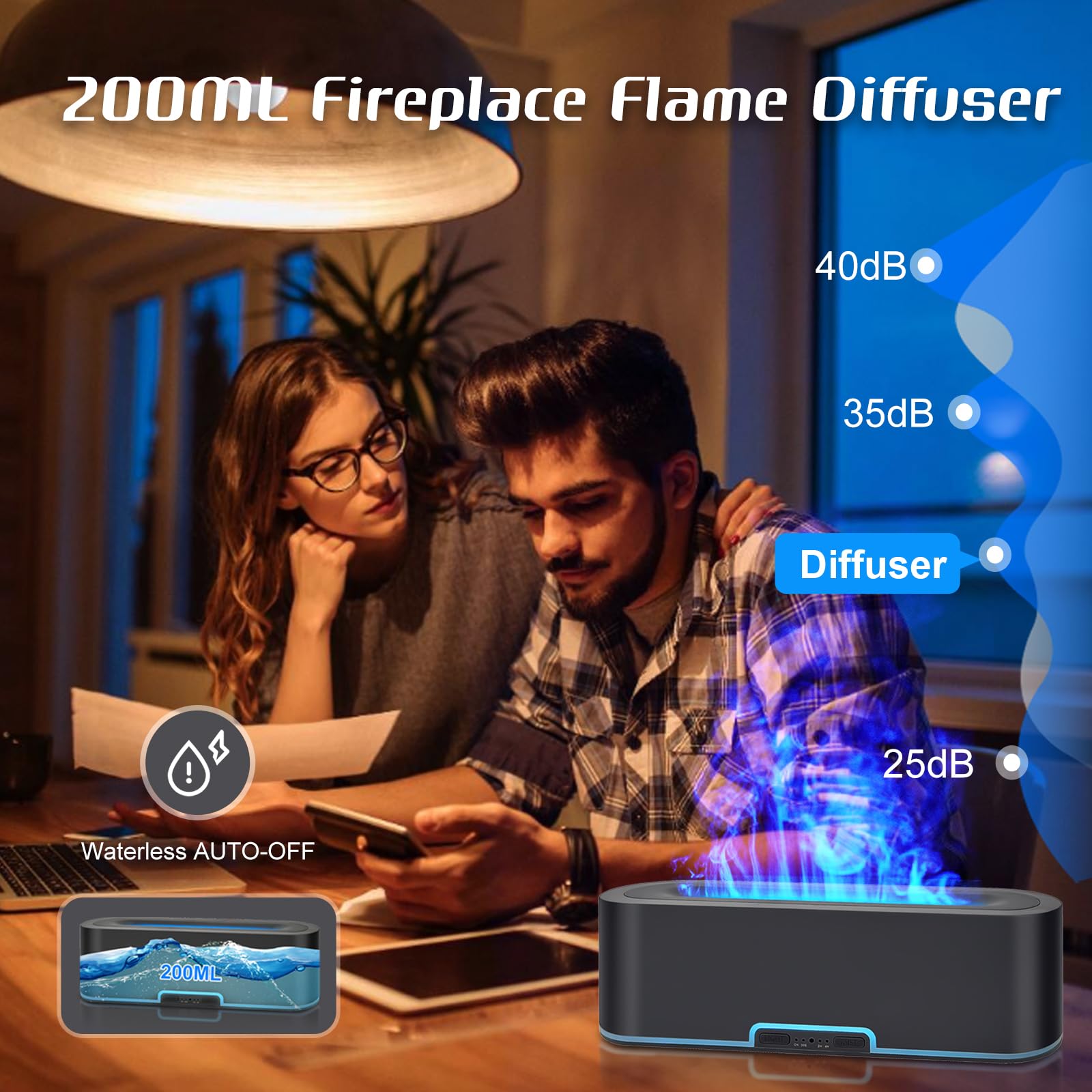 Jpord Flame Fire Essential Oil Diffuser,200ml Aromatherapy Diffuser,Fire Cool Mist Scent Diffuser - AB Mystery