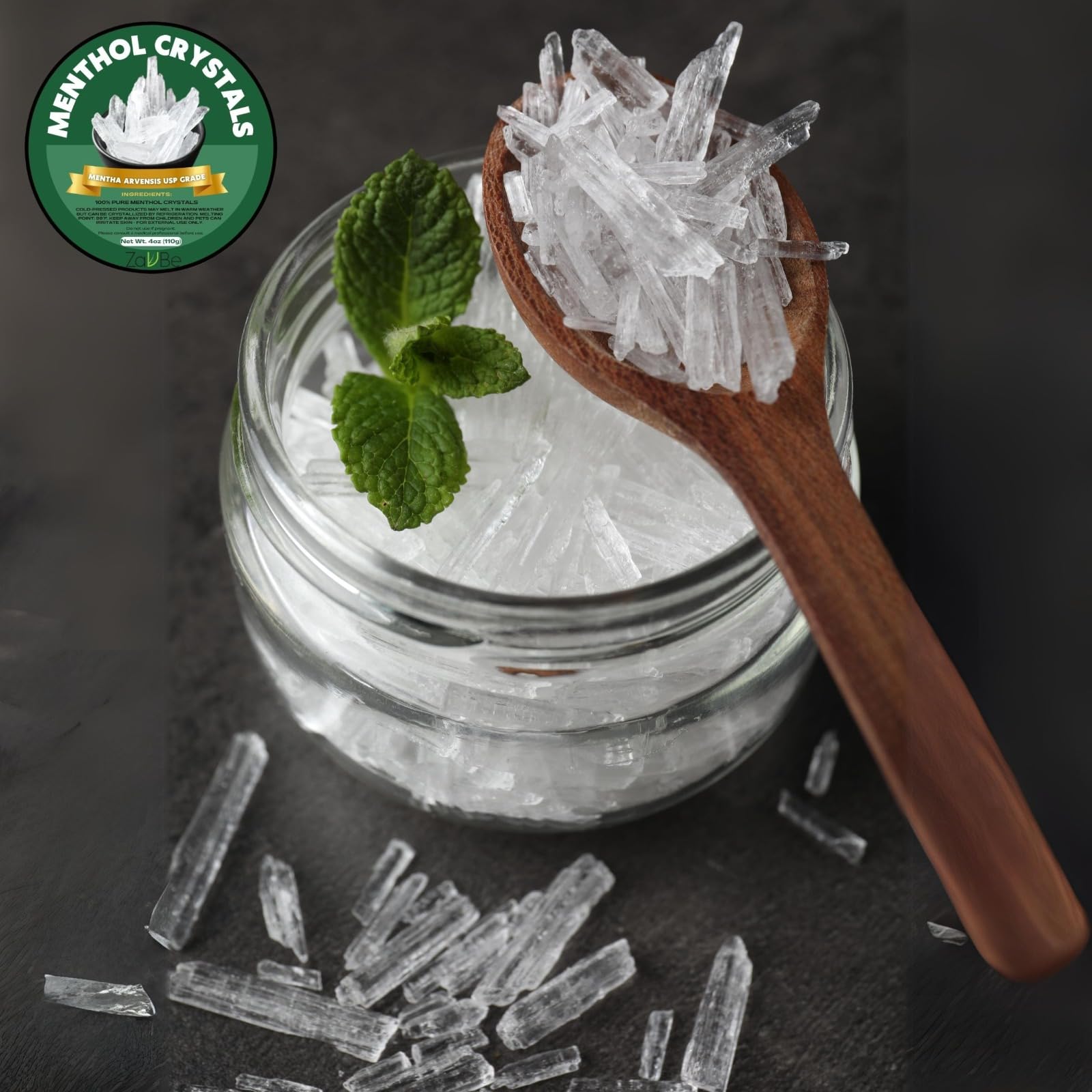 ZAVBE 1LB Menthol Crystal Mentha Arvensis Pure Natural in Resealable Bag USP Food Grade - AB Mystery