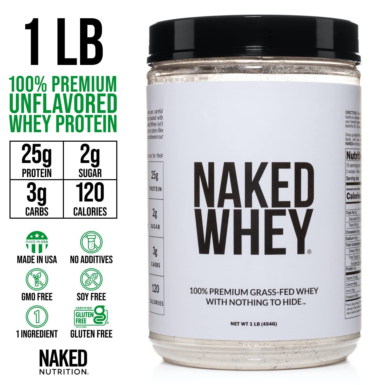 Naked Nutrition Naked Whey 1Lb - Only 1 Ingredient, Grass Fed Whey Protein Powder - AB Mystery