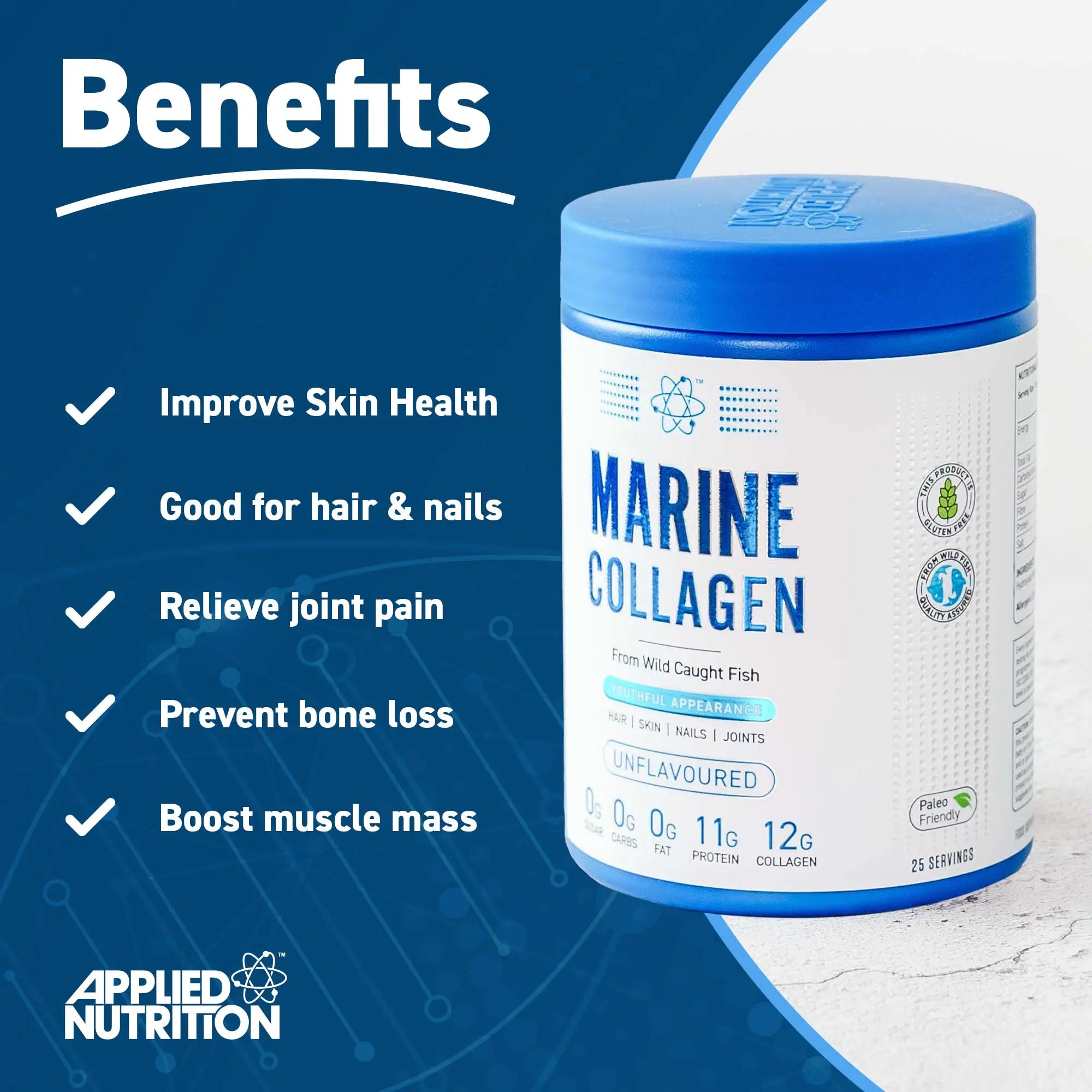 Applied Nutrition Marine Collagen Powder - Hydrolysed Collagen Protein, Healthy Skin, Hair, Nails - AB Mystery