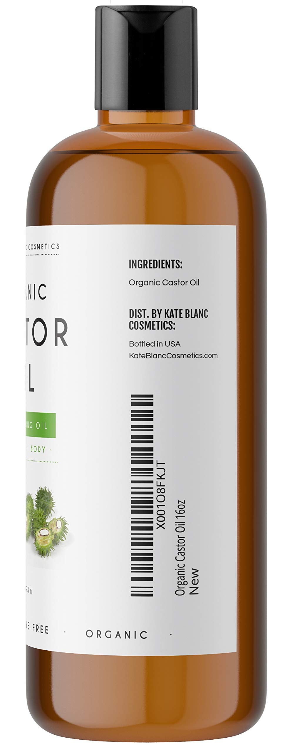 Kate Blanc Cosmetics Castor Oil 16oz - USDA Certified Organic. Cold-Pressed, 100% Pure - AB Mystery