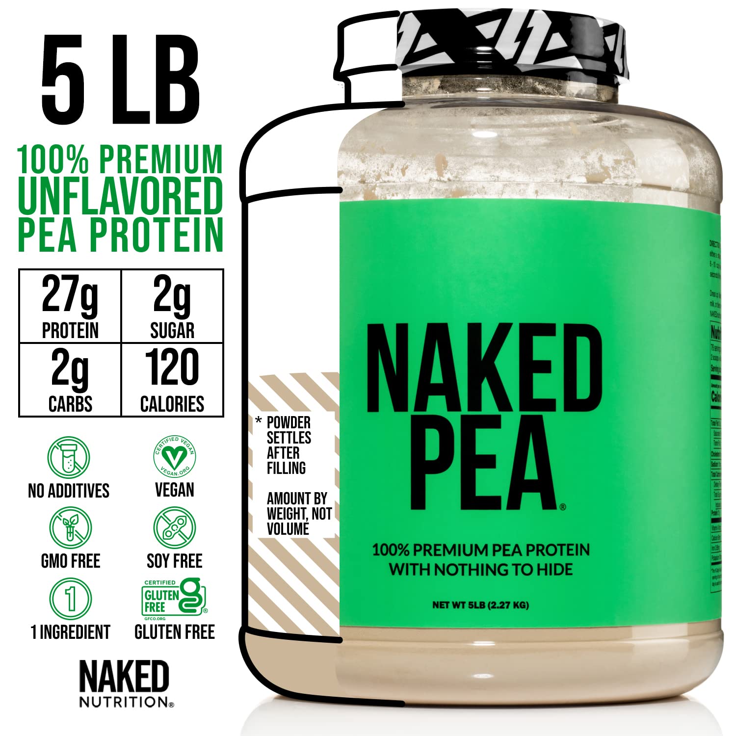NAKED Pea - 5LB 100% Pea Protein Powder from North American Farms - Unflavored - AB Mystery