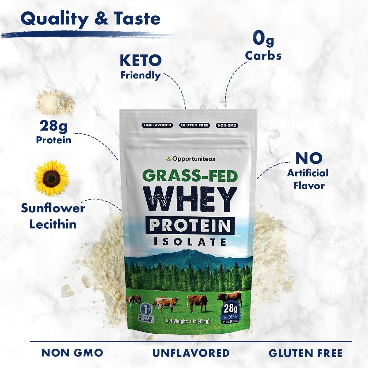 Opportuniteas Grass Fed Whey Protein Isolate Powder - Unflavored Whey Protein Isolate - AB Mystery