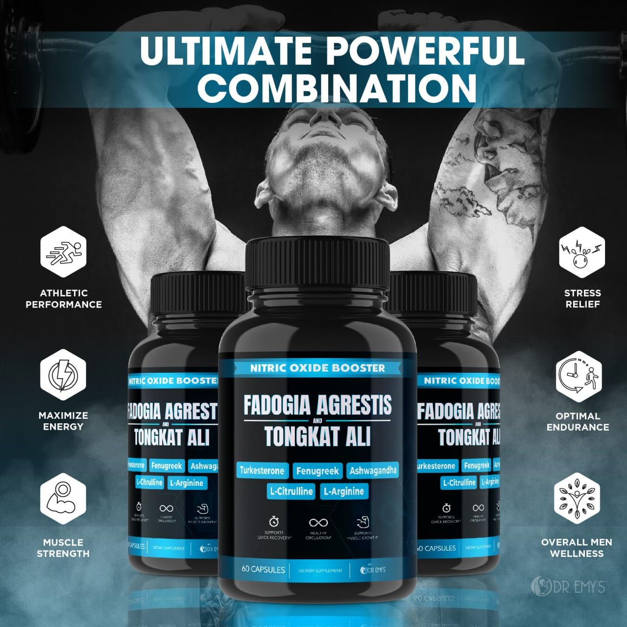 (2 Pack) Tongkat Ali Fadogia Agrestis Nitric Oxide Ashwagandha Supplement for Men