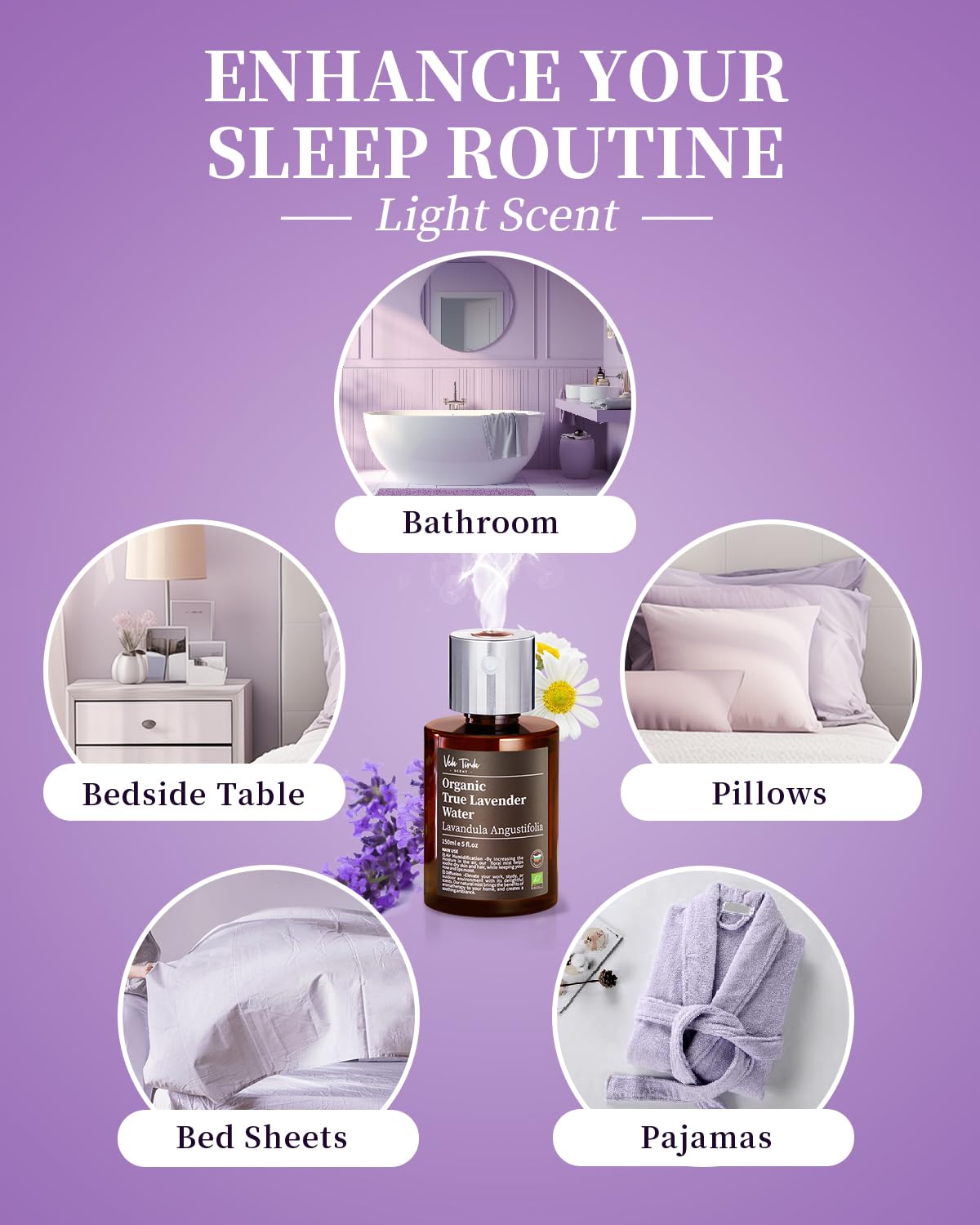 VTS Organic Lavender Water and Roman Chamomile Floral Water with Diffuser, Aromatherapy Air - AB Mystery