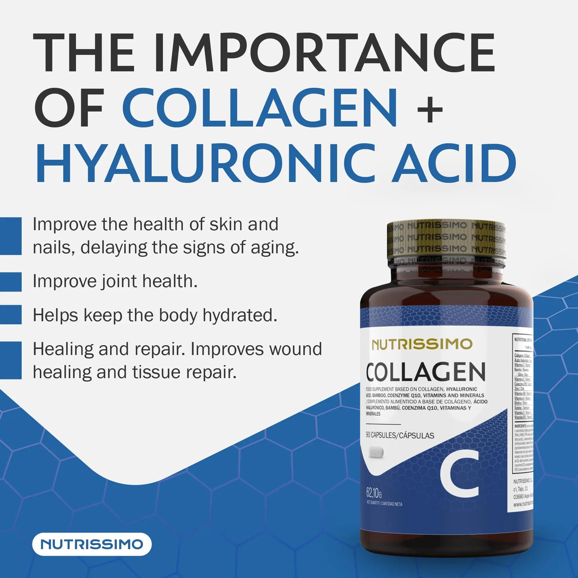 NUTRISSIMO Collagen + Hyaluronic Acid + Biotin + CoQ10 + Vitamins A, C (non-acidic), D and B12 + Zinc - AB Mystery