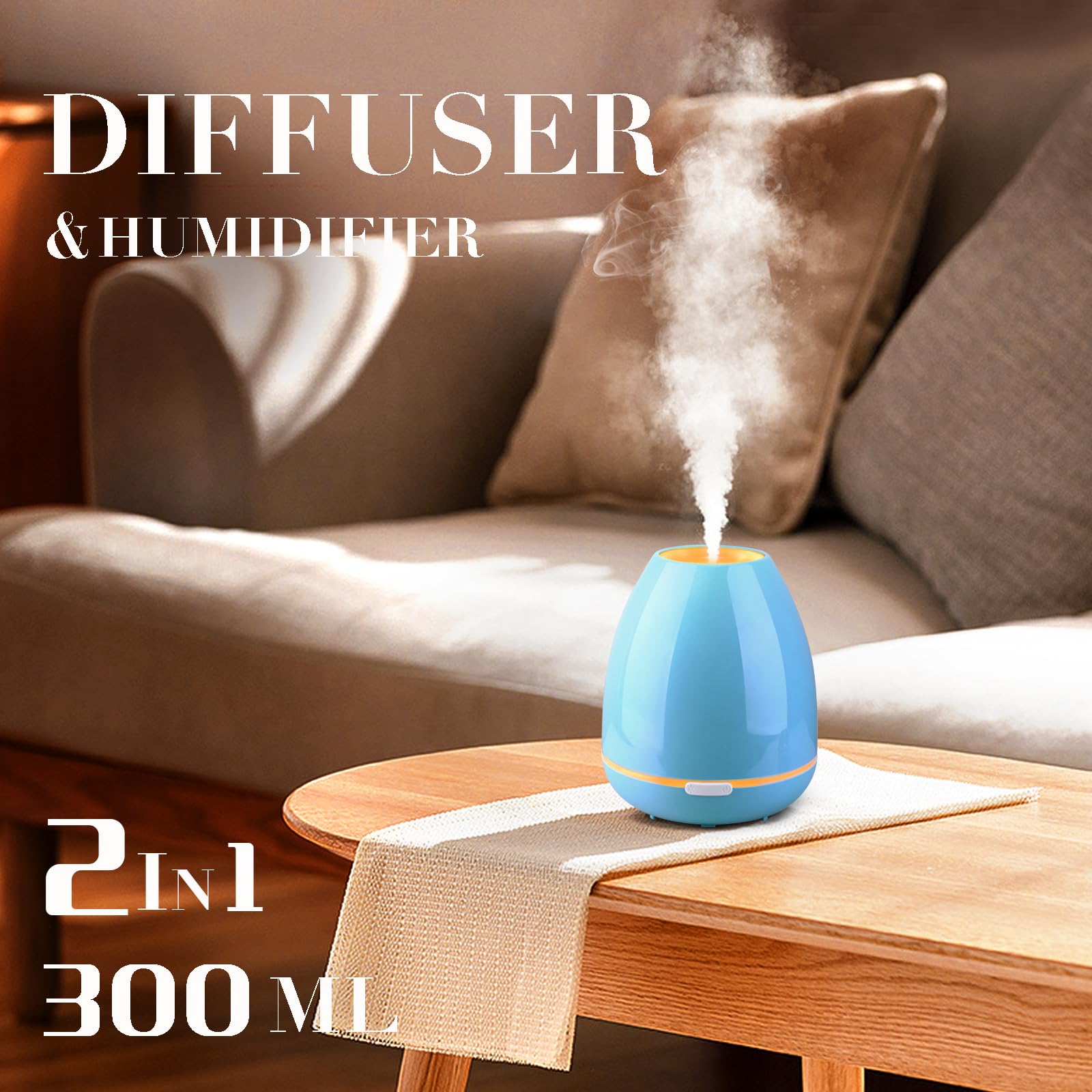 Essential Oil Diffuser for Bedroom Small Humidifier for Home Cool Mist Scent Diffuser 300ml 20 Hours - AB Mystery