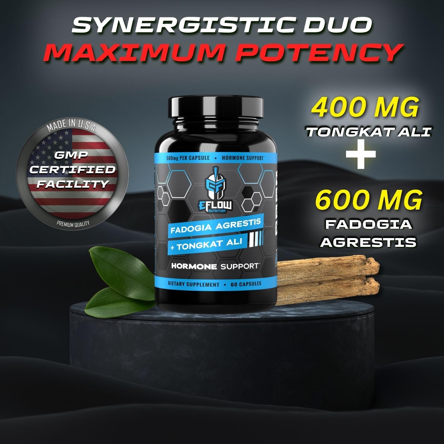 eFlow Nutrition Fadogia Agrestic + Tongkat Ali - [2-in-1] Natural Performance Supplement - AB Mystery