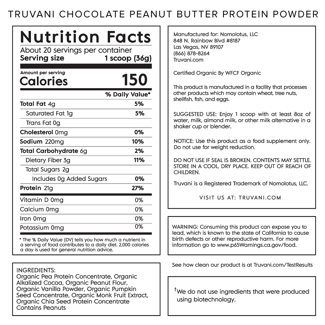 Truvani Vegan Chocolate Peanut Butter Protein Powder - 20g Plant-Based Protein, Gluten - AB Mystery
