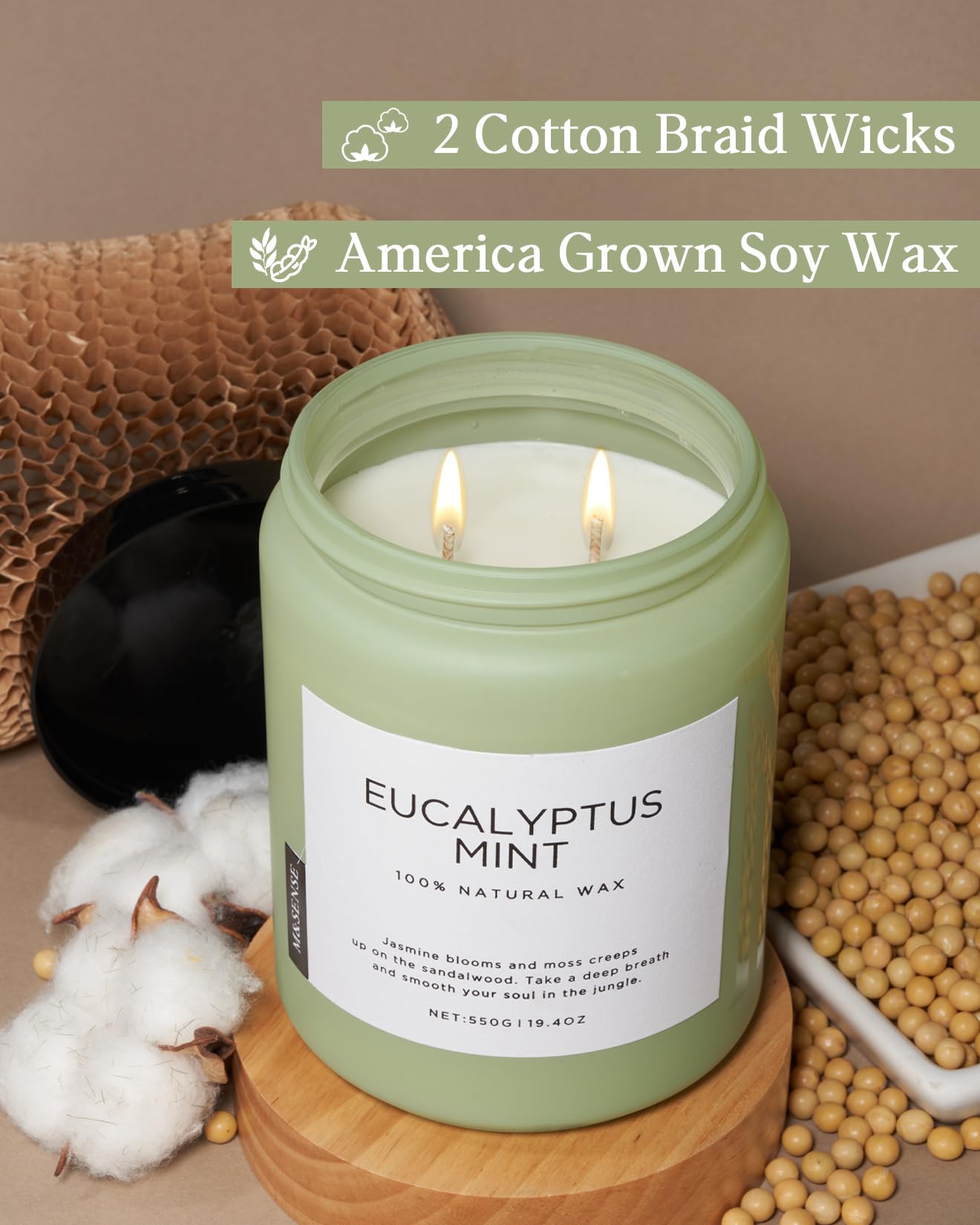 M&SENSE Eucalyptus Mint Candles for Home Scented, 19.4oz 110 Hours Burn Soy Aromatherapy - AB Mystery