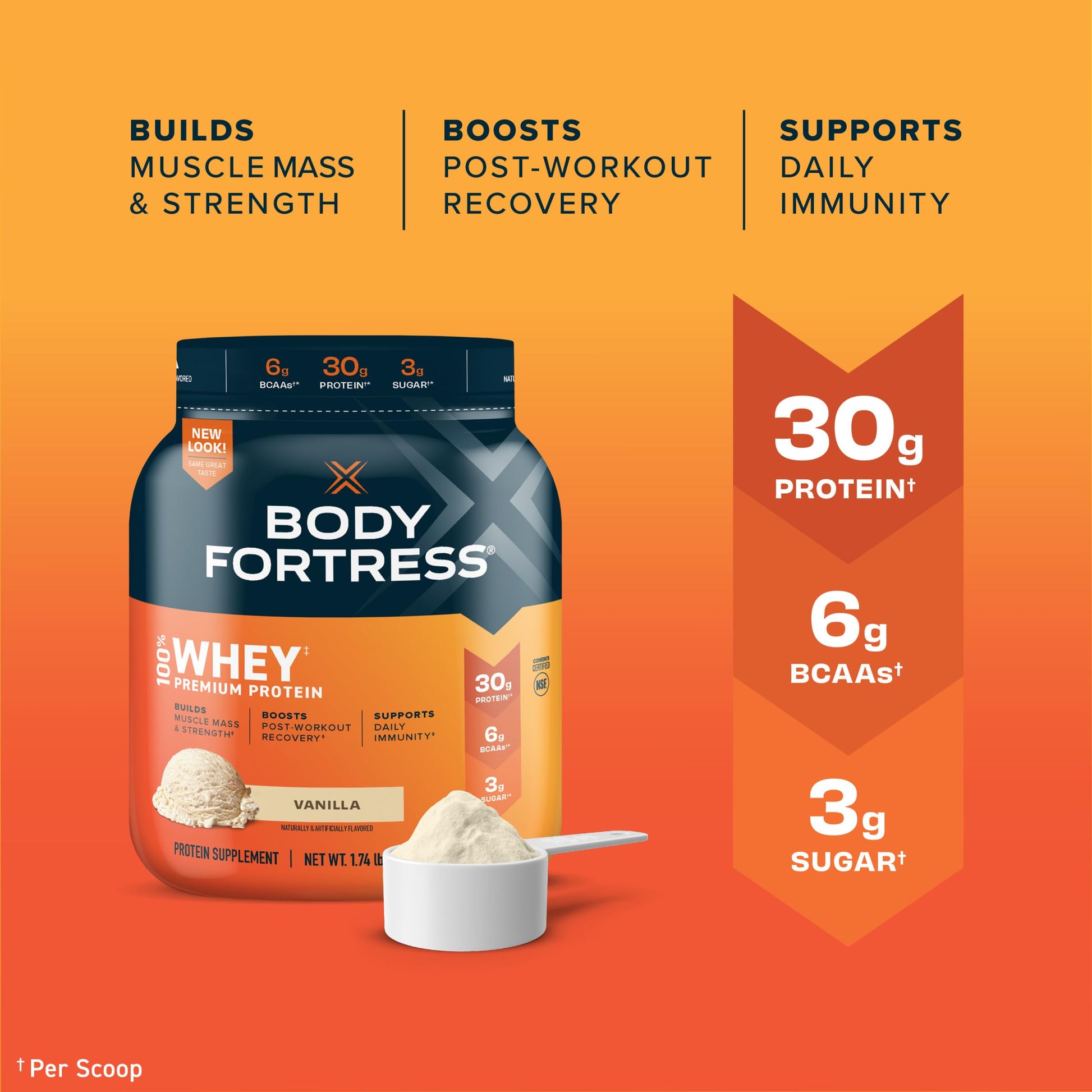 Body Fortress 100% Whey, Premium Protein Powder, Vanilla, 1.74lbs (Packaging May Vary) - AB Mystery