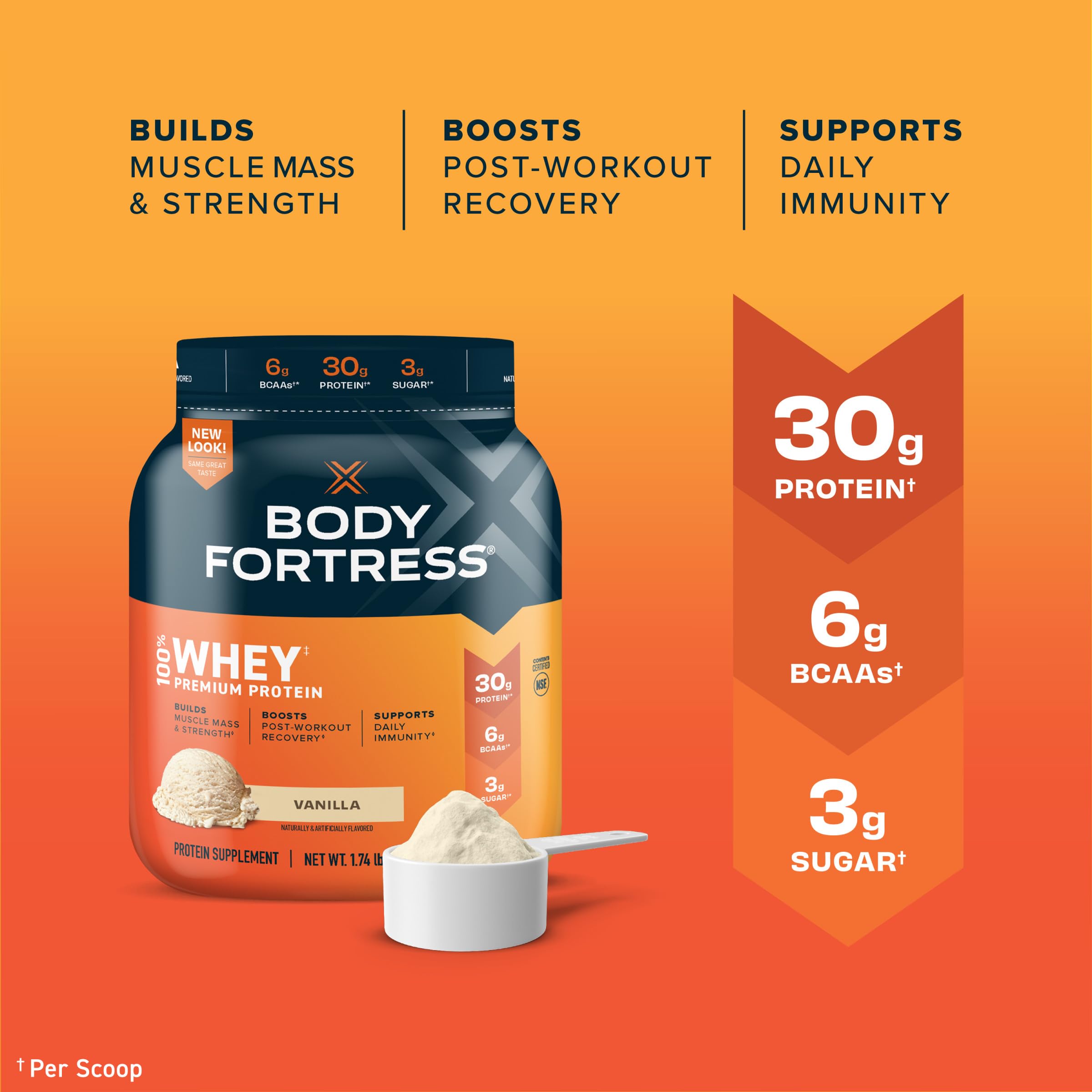 Body Fortress 100% Whey, Premium Protein Powder, Vanilla, 1.74lbs (Packaging May Vary) - AB Mystery