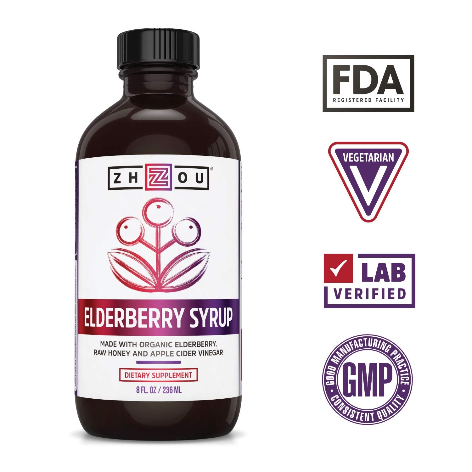 Zhou Nutrition Elderberry Syrup, Immune System Booster with Organic Elderberry Syrup - AB Mystery