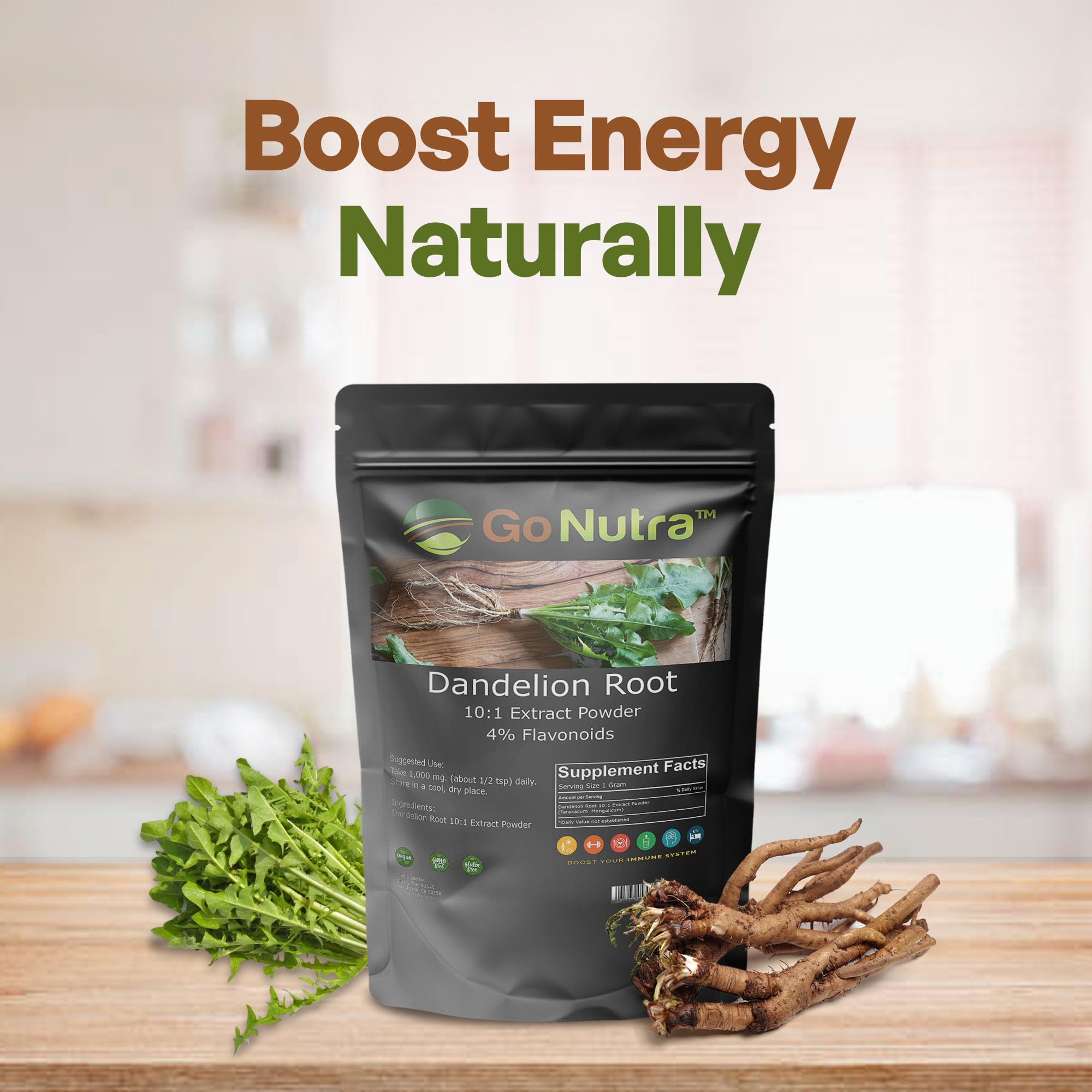 Go Nutra - Dandelion Root Powder, Potent 10:1 Dandelion Root Extract with 4% Flavonoids - AB Mystery