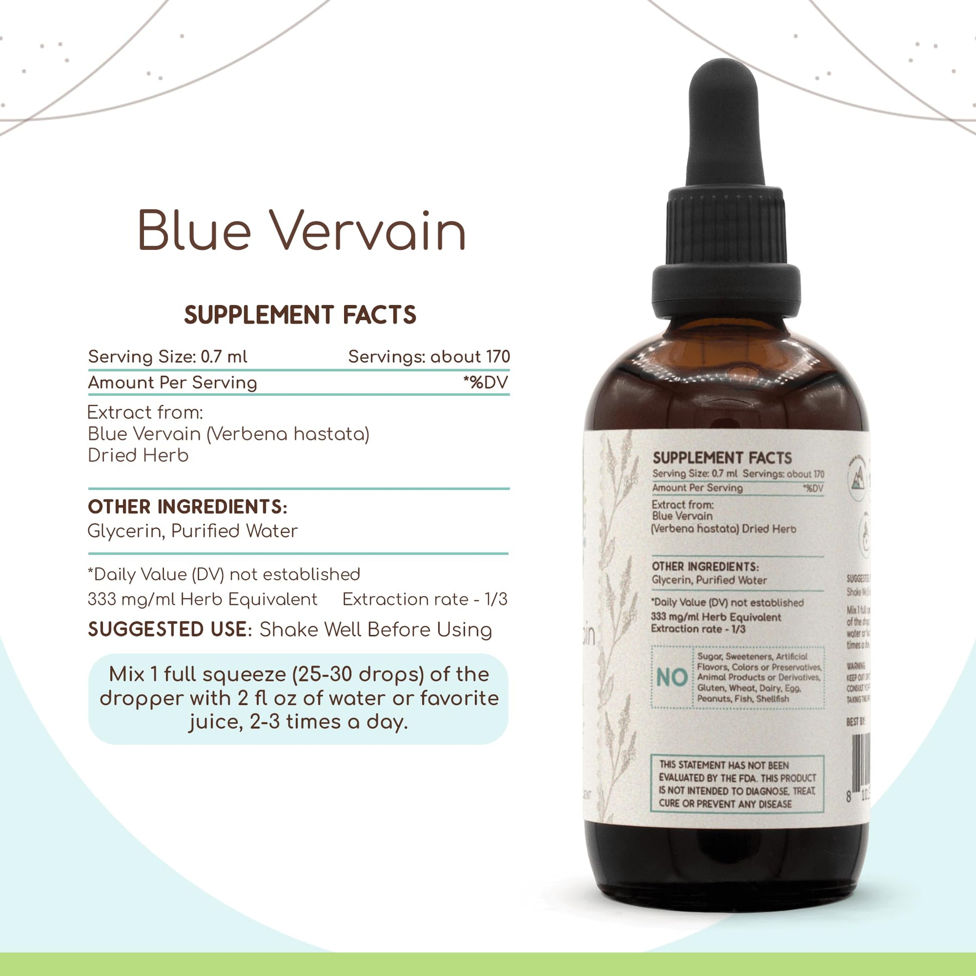 Blue Vervain B120 Alcohol-Free Herbal Extract Tincture, Concentrated Liquid Drops Natural Blue Vervain - AB Mystery