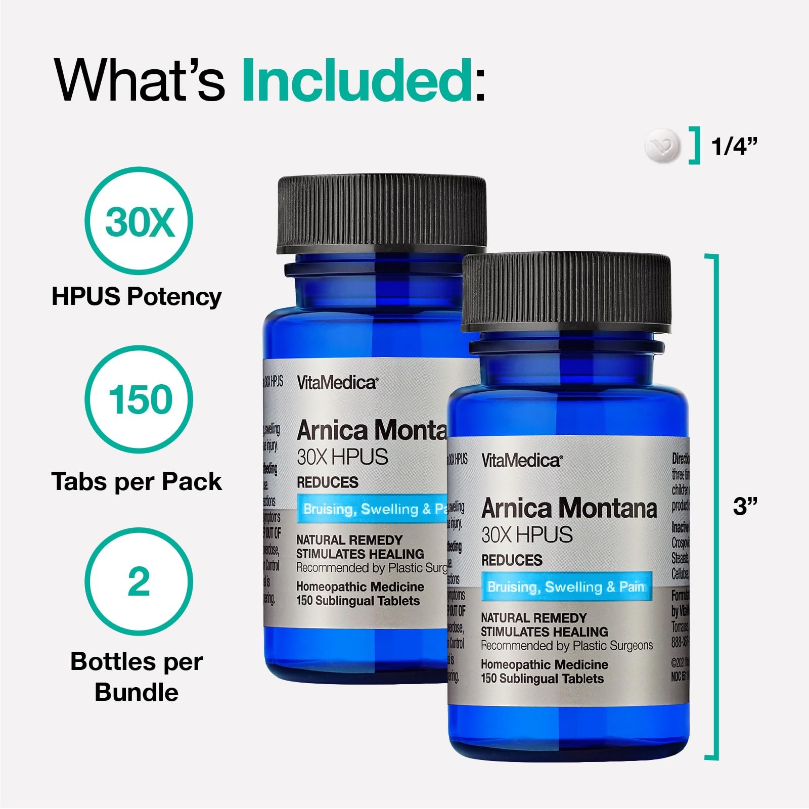 VitaMedica Arnica Montana 30X Homeopathic Tablets for Bruising Pain and Swelling | Plant Based Formula - AB Mystery