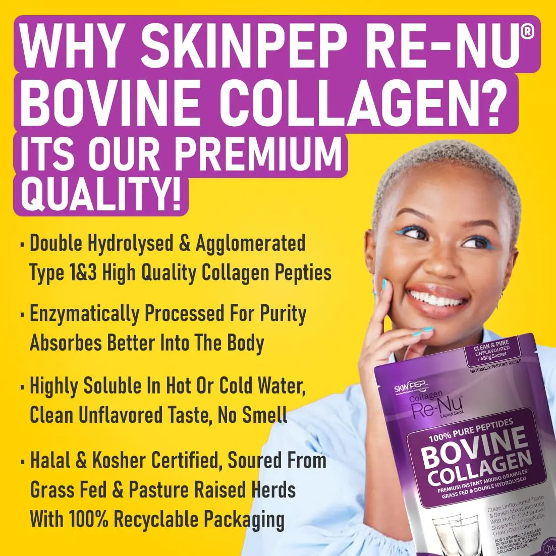 Collagen Powder, Ultra Premium Hydrolysed Bovine Collagen Peptides by SkinPep - AB Mystery