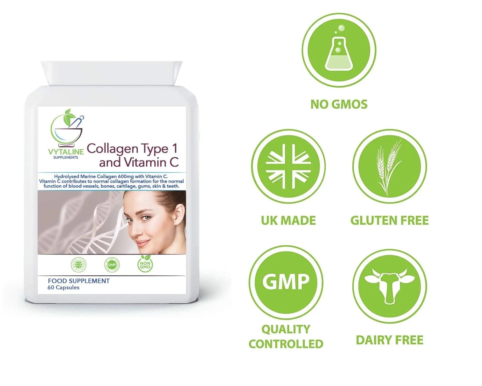 Marine Collagen Supplement for Women with Vitamin C - High Strength 600mg of Pure Hyaluronic VYTALINE