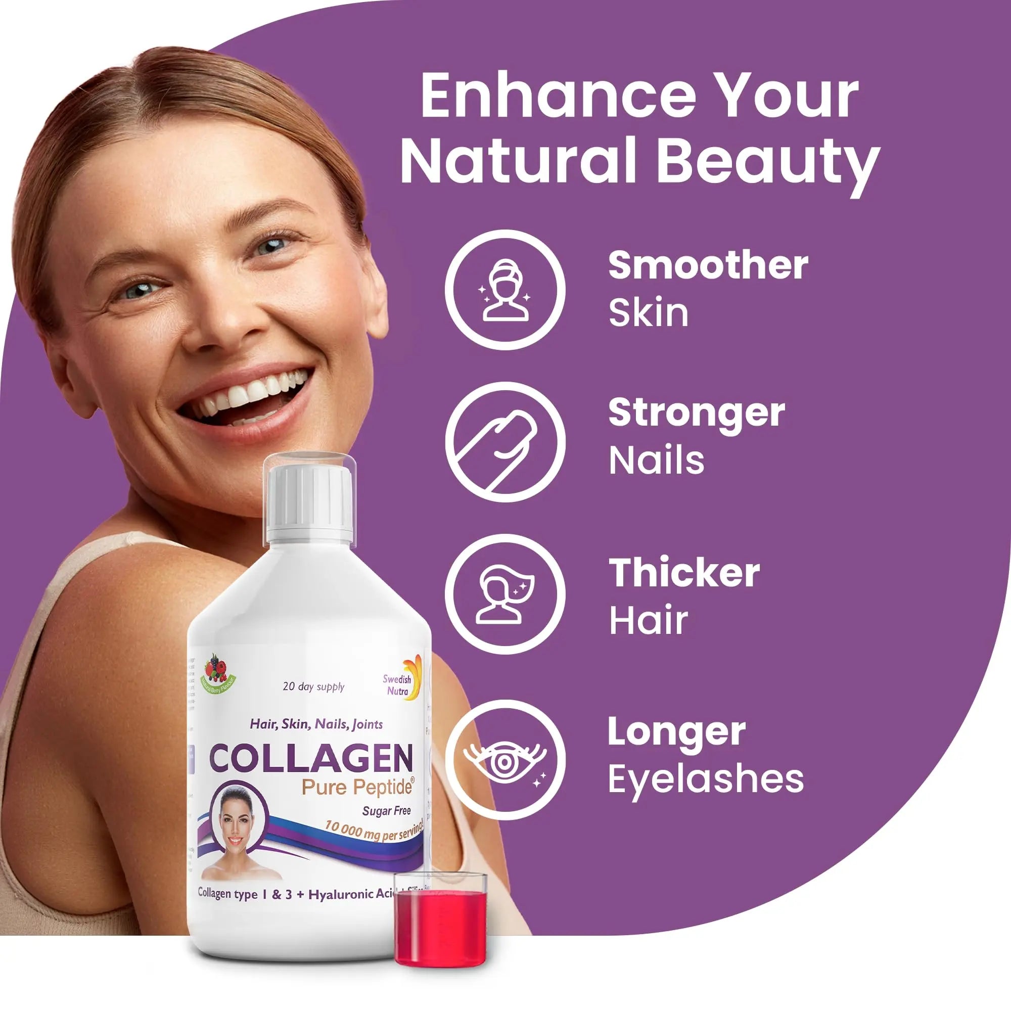 Swedish Nutra Liquid Bovine Collagen - Pack of 500ml, 20 Day Supply | Sugar Free Berry Flavour - AB Mystery