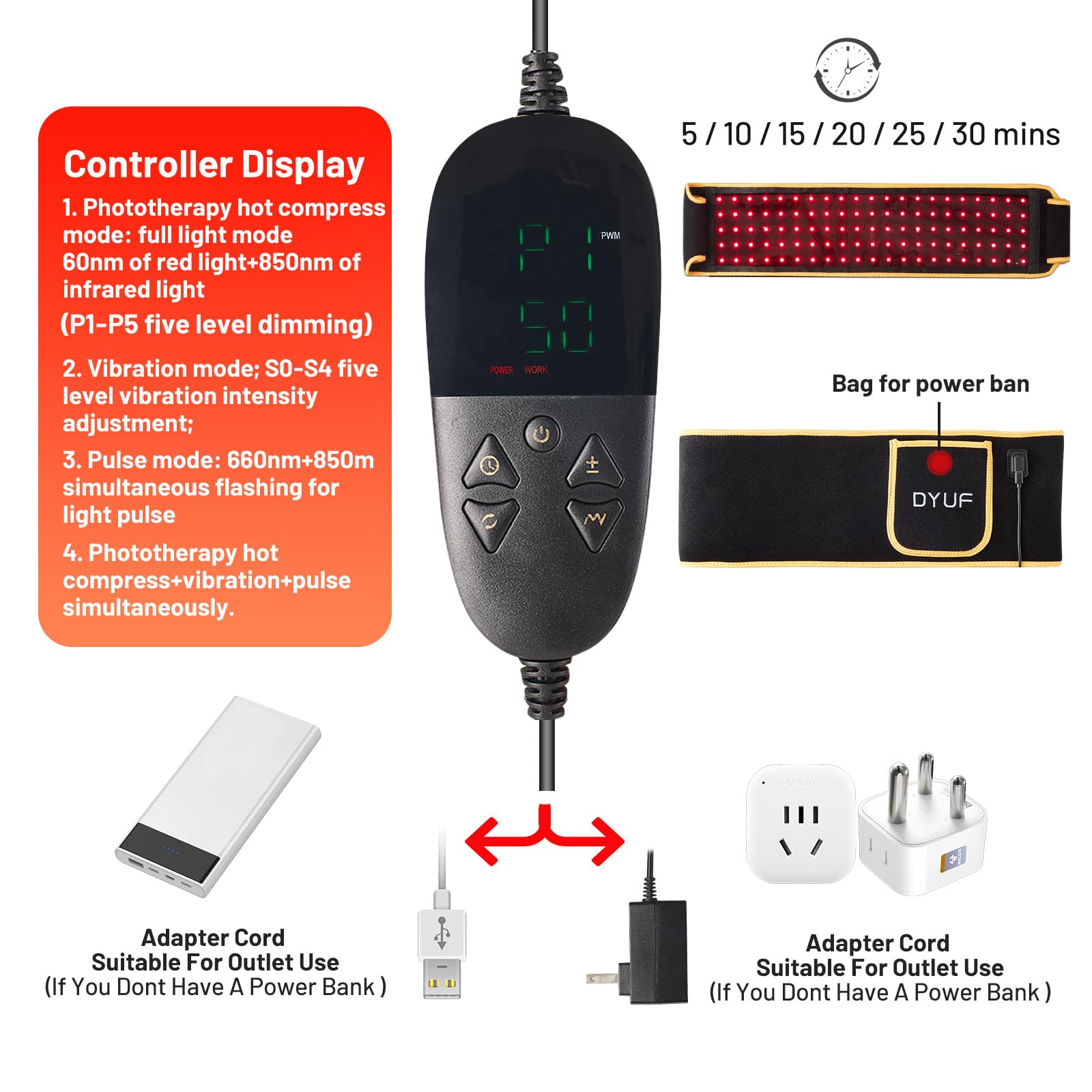 Red Light Therapy Belt DYUF Infrared Light Therapy : Muscle Recovery, Pain Relief, and Healing Device - AB Mystery