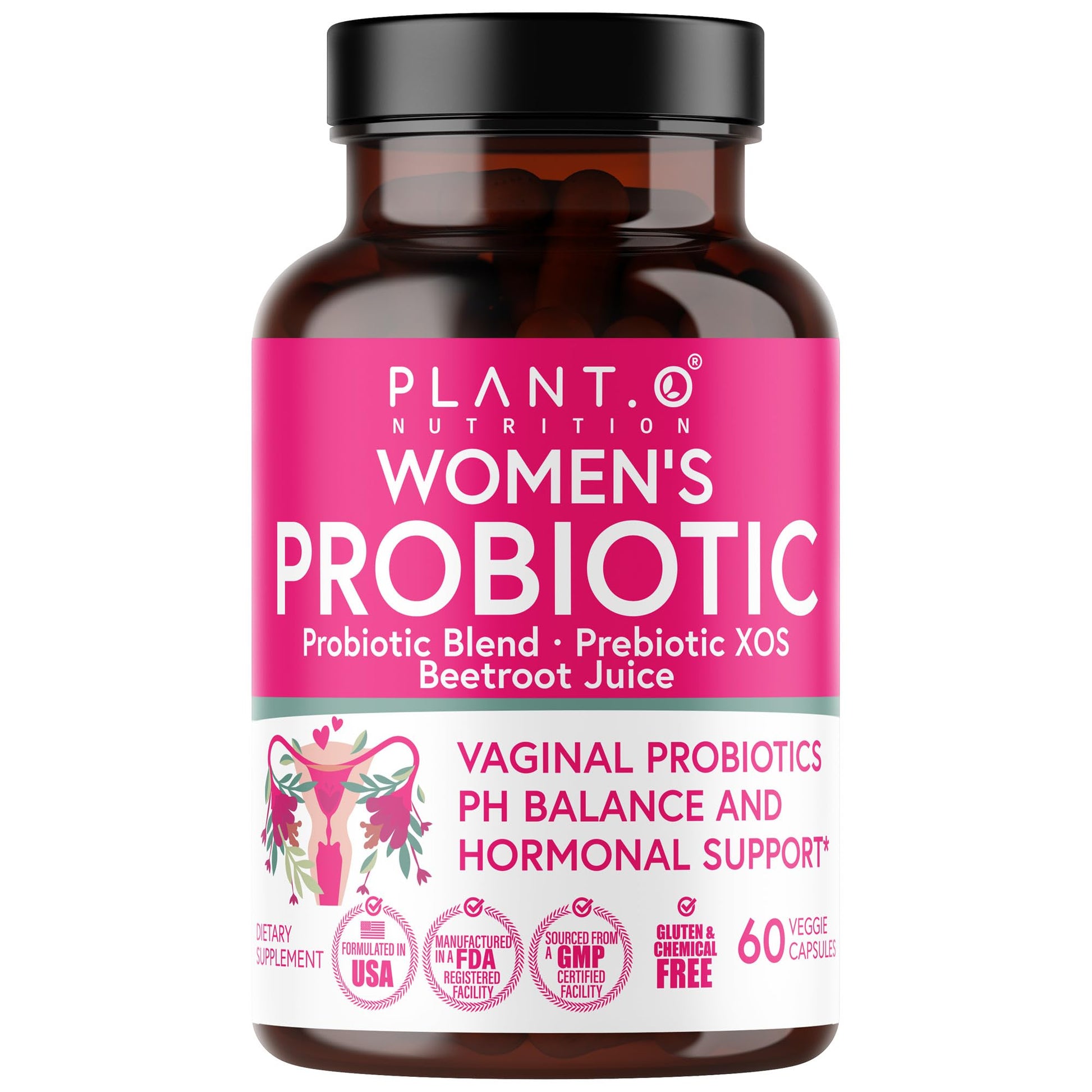 PLANT.O NUTRITION Vaginal Probiotics for Women with 4 Lactobacillus Strains Probiotic & Prebiotic Blend