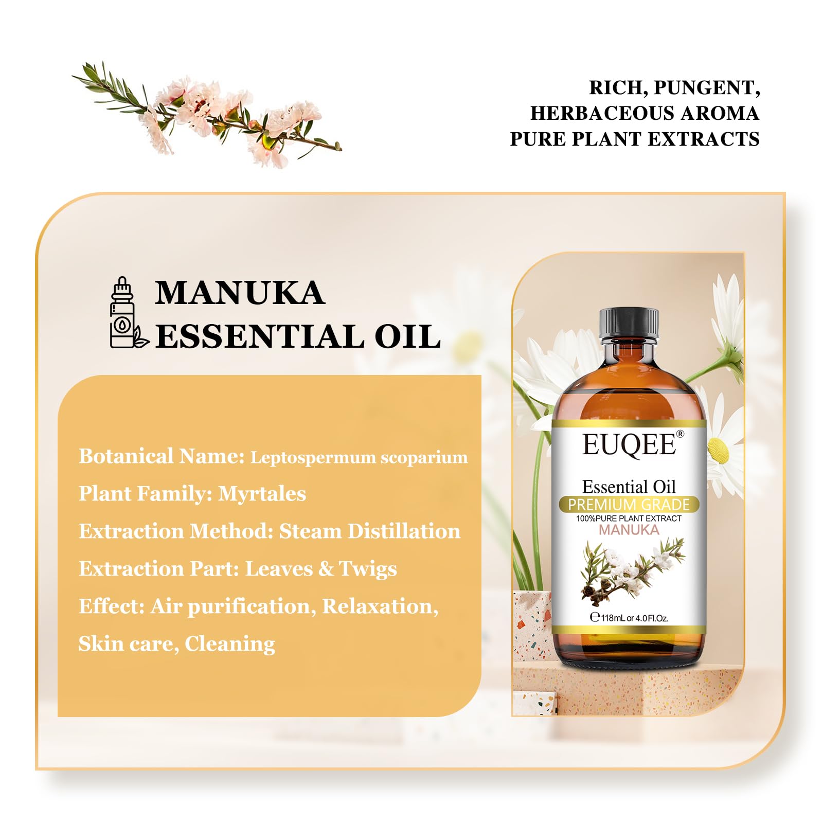 EUQEE Manuka Essential Oil 118ml Large Capacity Pure Manuka Oil with Glass Dropper for Skin - AB Mystery