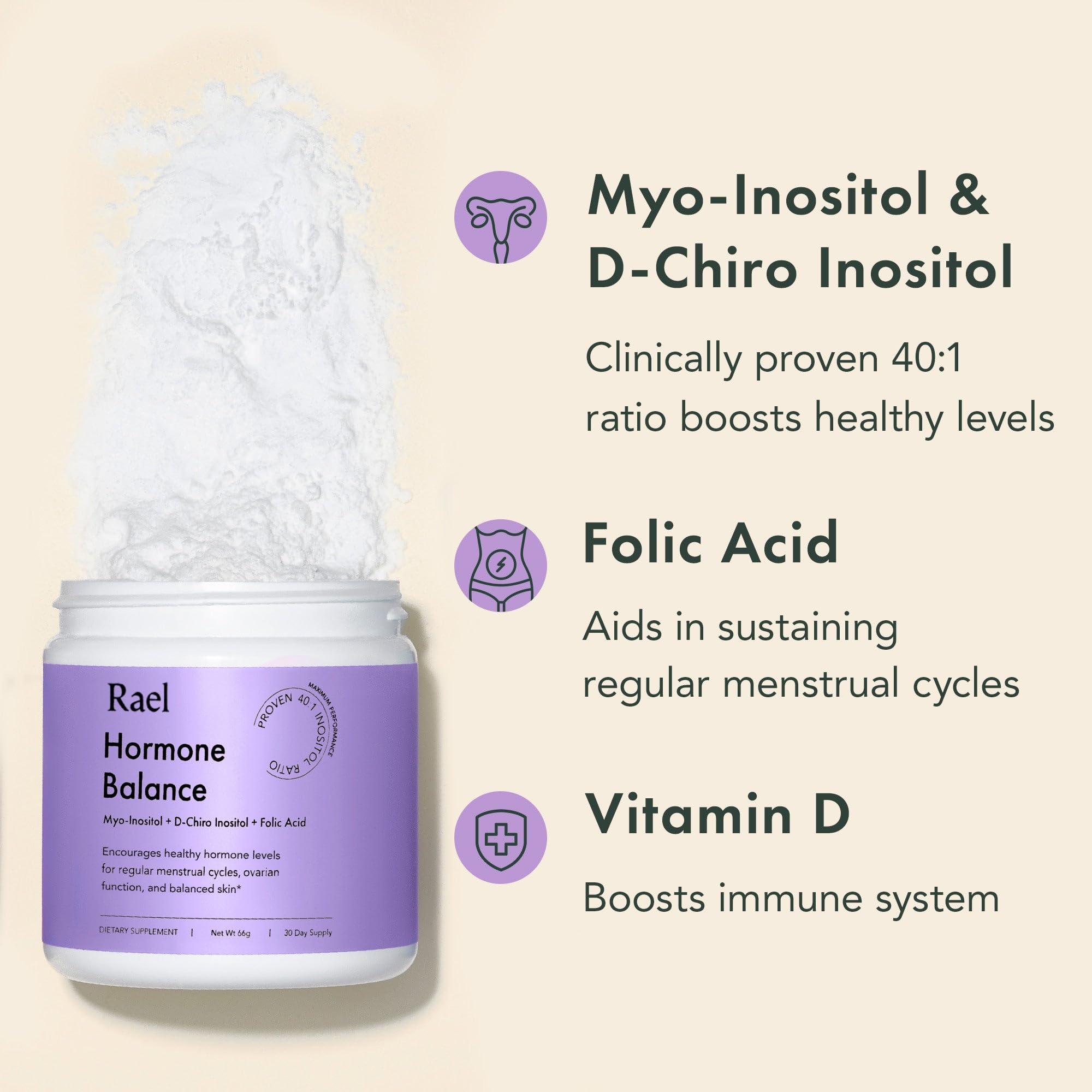 Rael Hormone Balance for Women, Myo Inositol Powder - Myo-Inositol & D-Chiro Inositol - AB Mystery