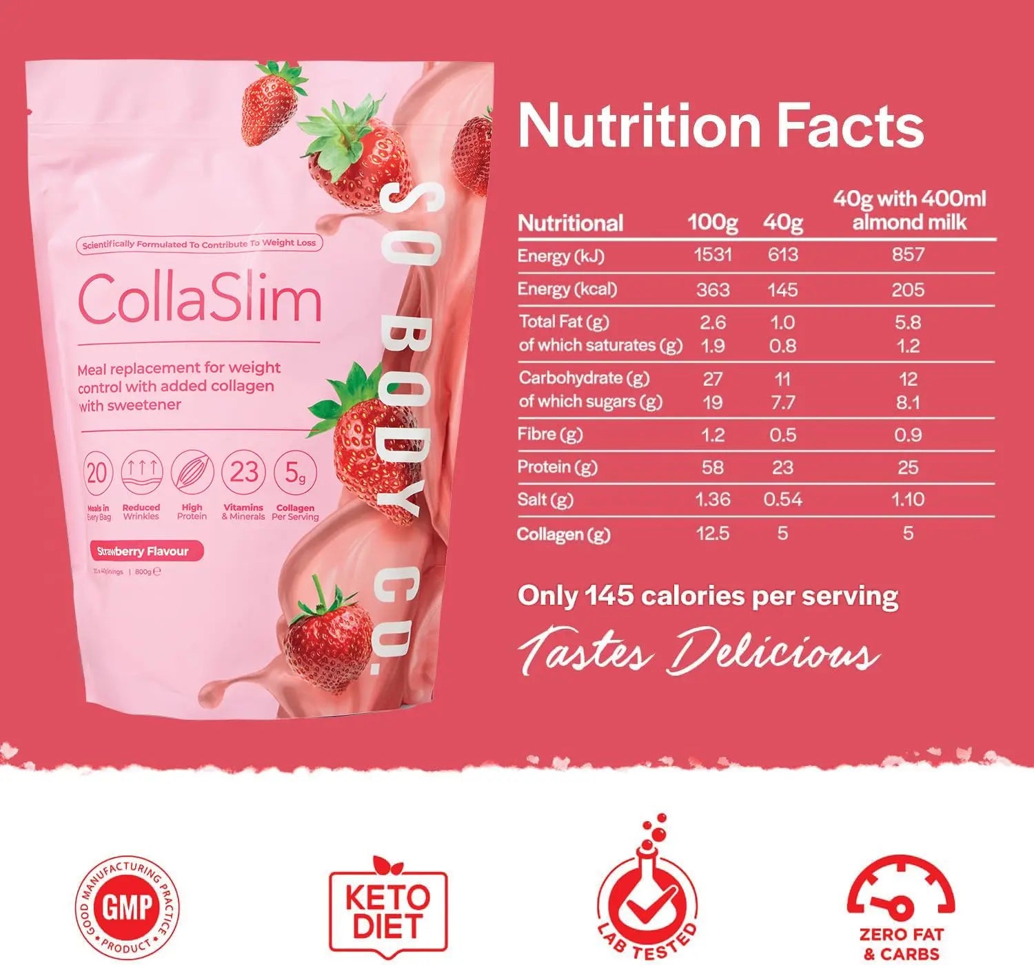 CollaSlim, Meal Replacement Shake with Added Collagen, Vitamins and Minerals, 800g - AB Mystery